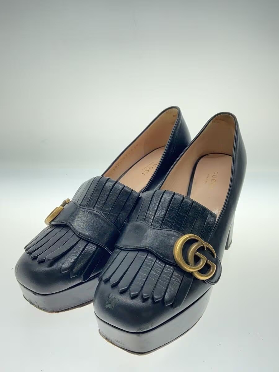 GUCCI GG Marmont Women’s Shoes Leather Heel Pumps Black US7.5 EU37.5 fringe