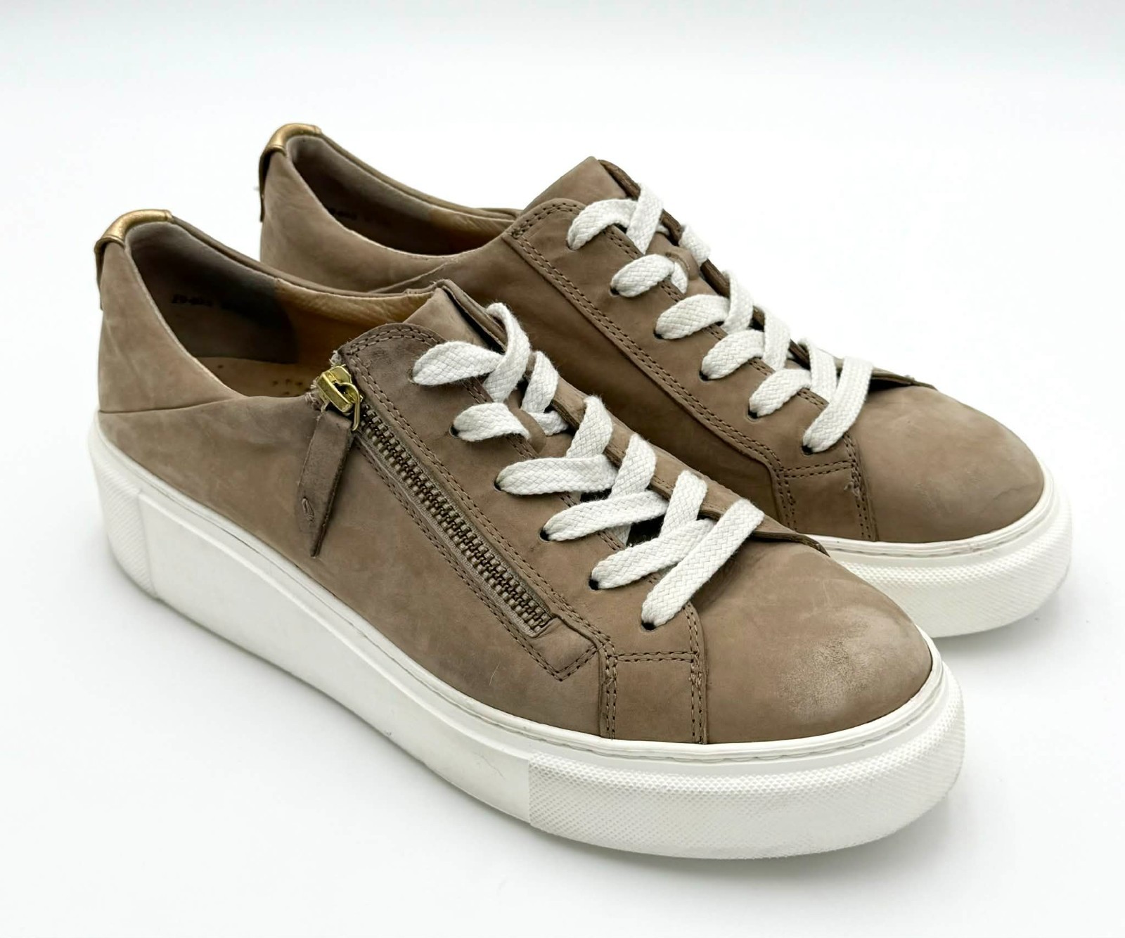 Paul Green Demi Platform Side Zip Sneaker Tan ALPACA Nubuk Women’s Size 10***