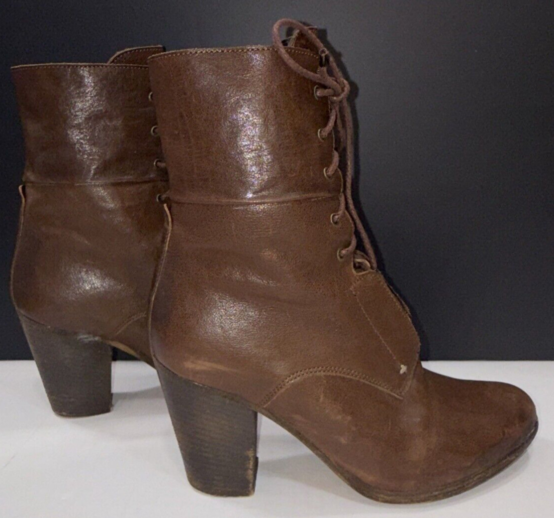 Rag & Bone Heeled Brown Boho Classic Designer Lace Up Italian Leather Boots 39.5