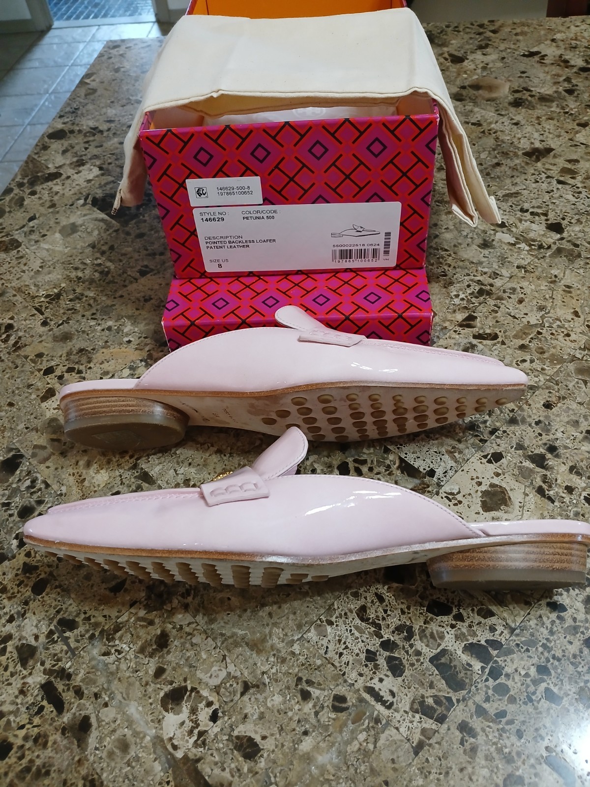 Tory Burch Pink Patent Leather Pointed Toe Loafer Flats Slip-On Women’s 8