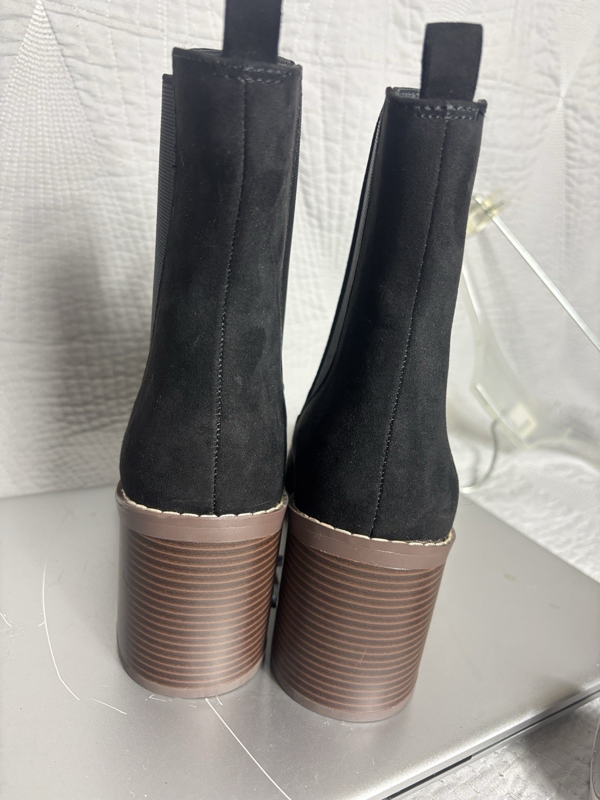 LOFT Women’s Black Chelsea Ankle Boots Textile Pull-On Elastic Gore Pull Tab 9M