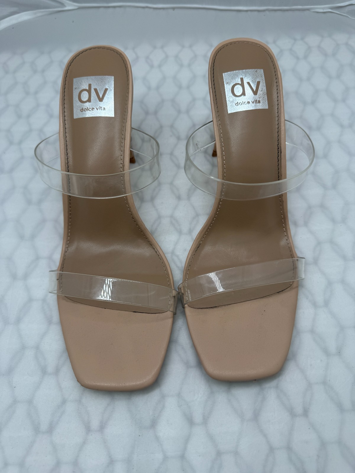 Dolce Vita Yorke Mule Womens US 9 Nude Clear Strap Block Heel Slip On Shoes