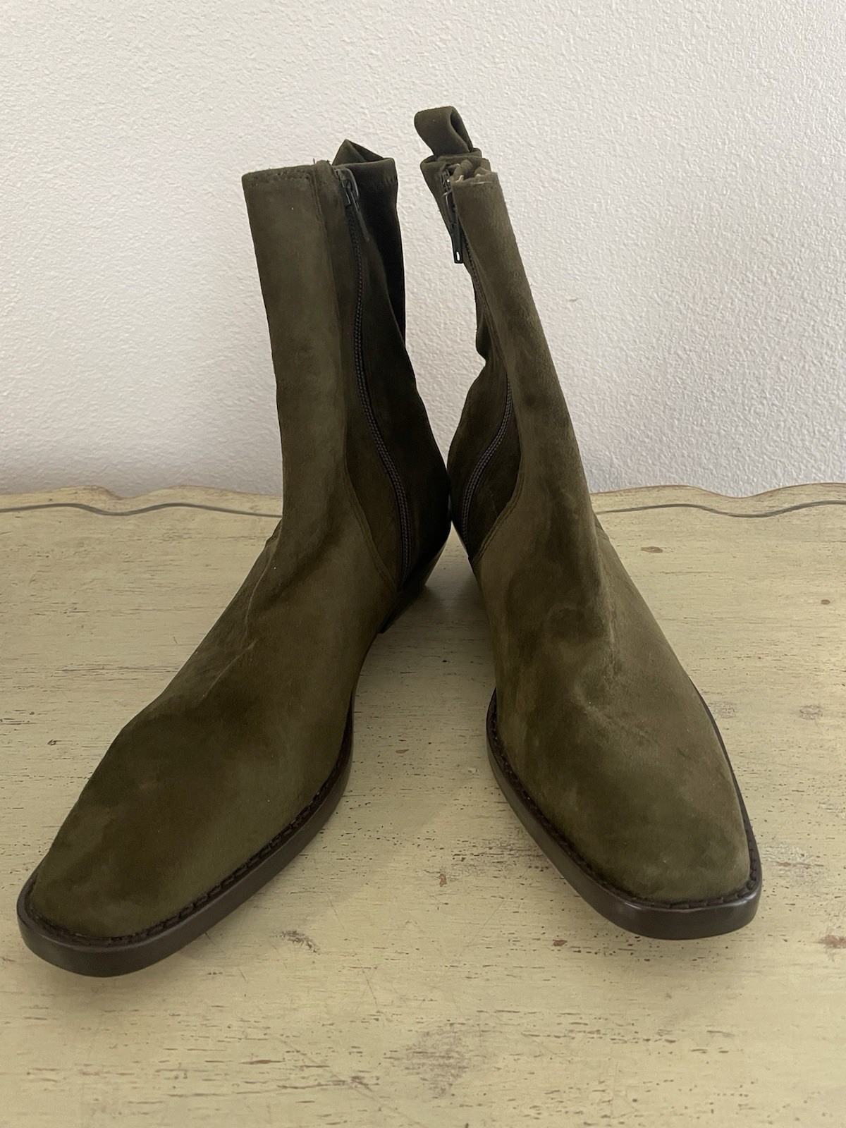 Madewell The Idris Ankle Boot in Suede Dark Olive Size 8 M NWD $198 NX430