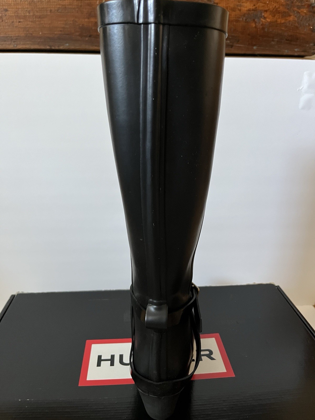 Hunter Andora Black Rain Boots Womens 7 Tall Wedge Heel Buckle Waterproof 23954