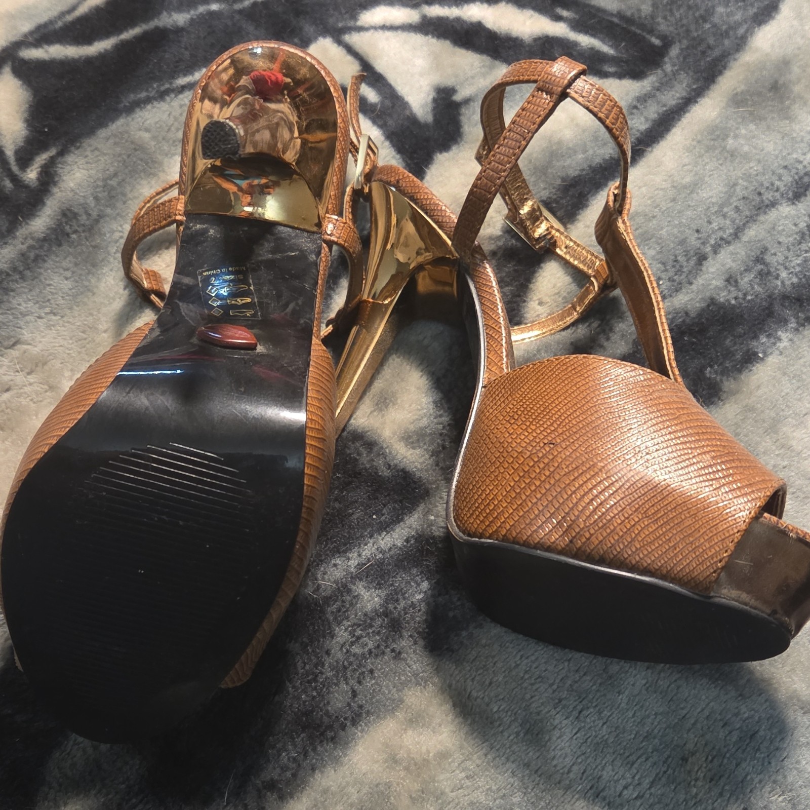 I promise u Brown Faux Leather Platform Ankle Strap Open Toe Buckle 7
