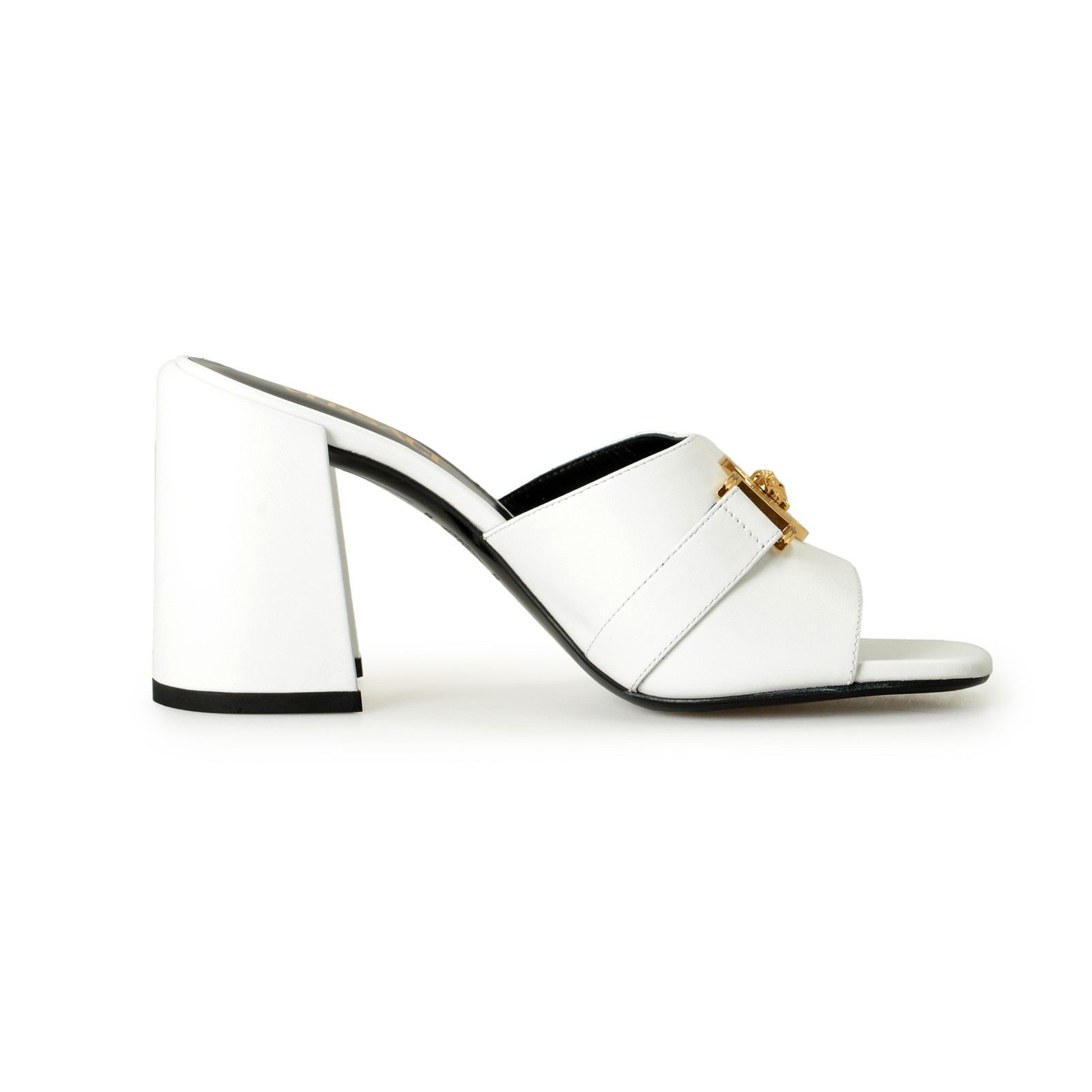 Versace Women’s White Gold Medusa Heeled Sandals Mules Shoes US 6 IT 36