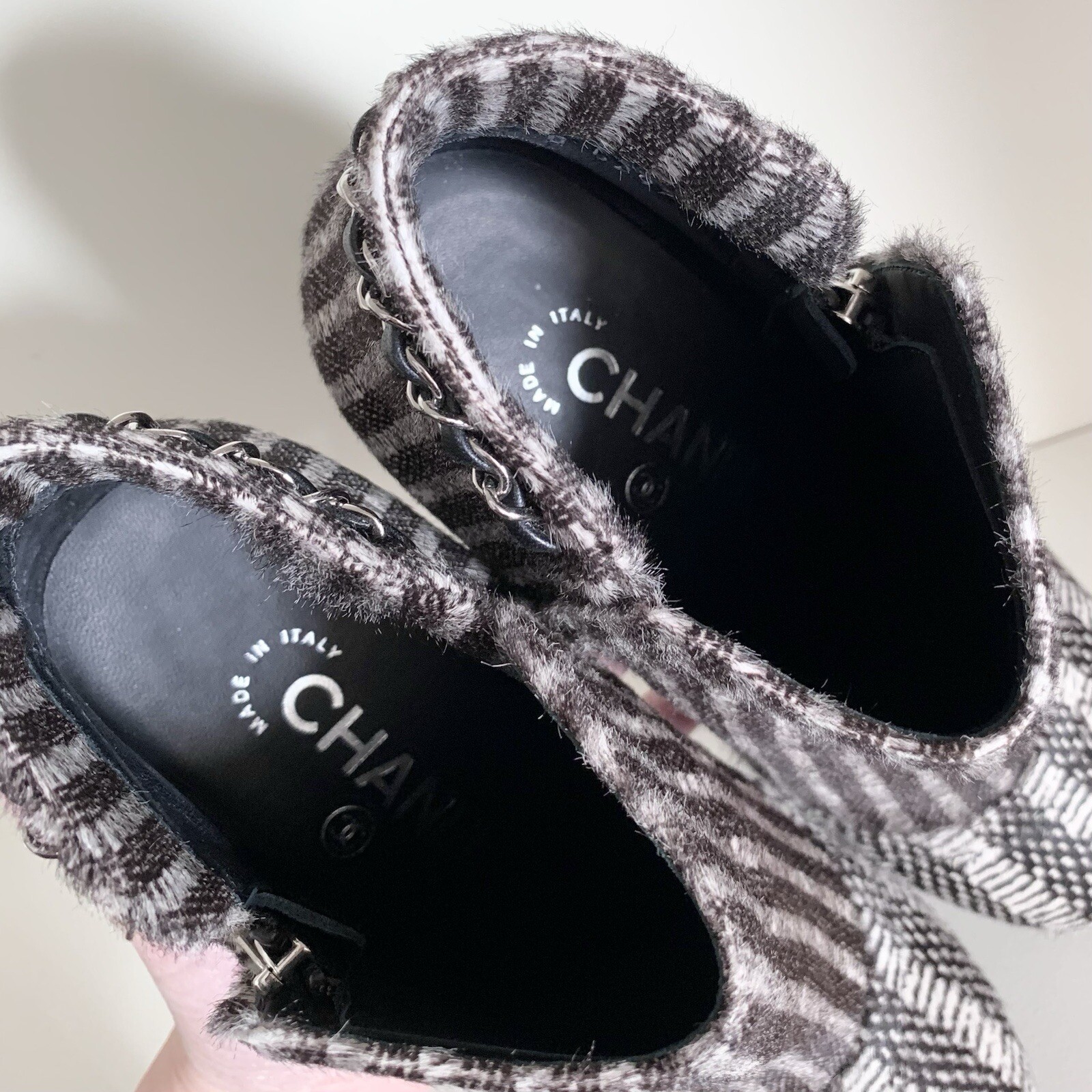 Chanel Pony Hair Chain Logo Zipper Heel Boots 36 Retail $2100