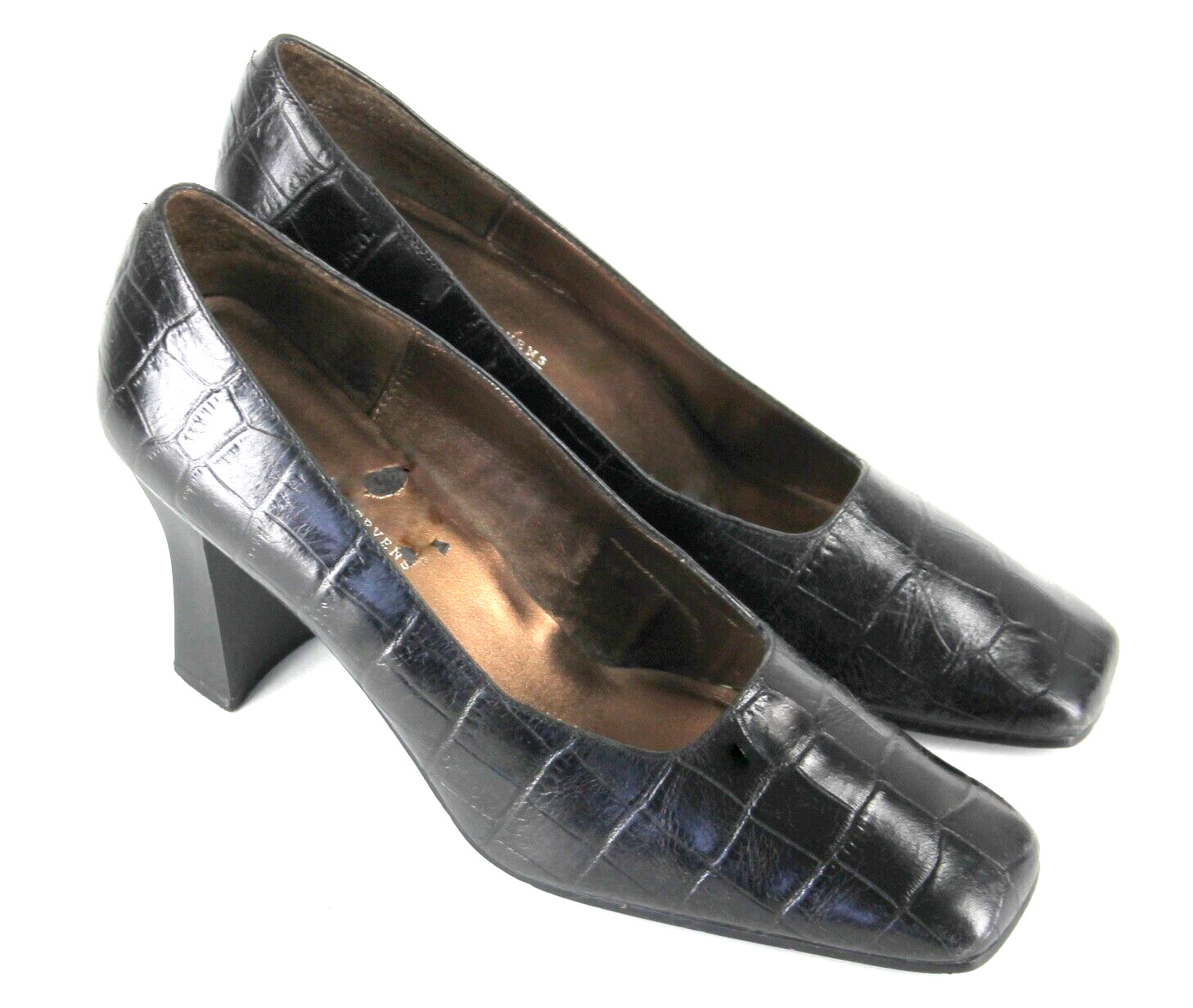 {VALERIE STEVENS} Heels/Pumps/Shoes Black Leather Pattern 3.25 in Heel Dressy~7M