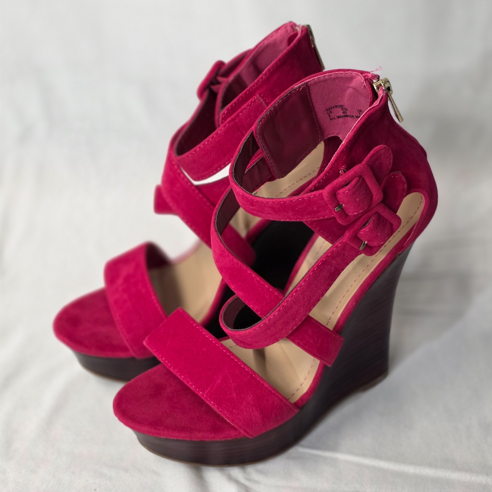 Just Fab Women’s Saffron Fuchsia Platform Wedge Sandals Size 9