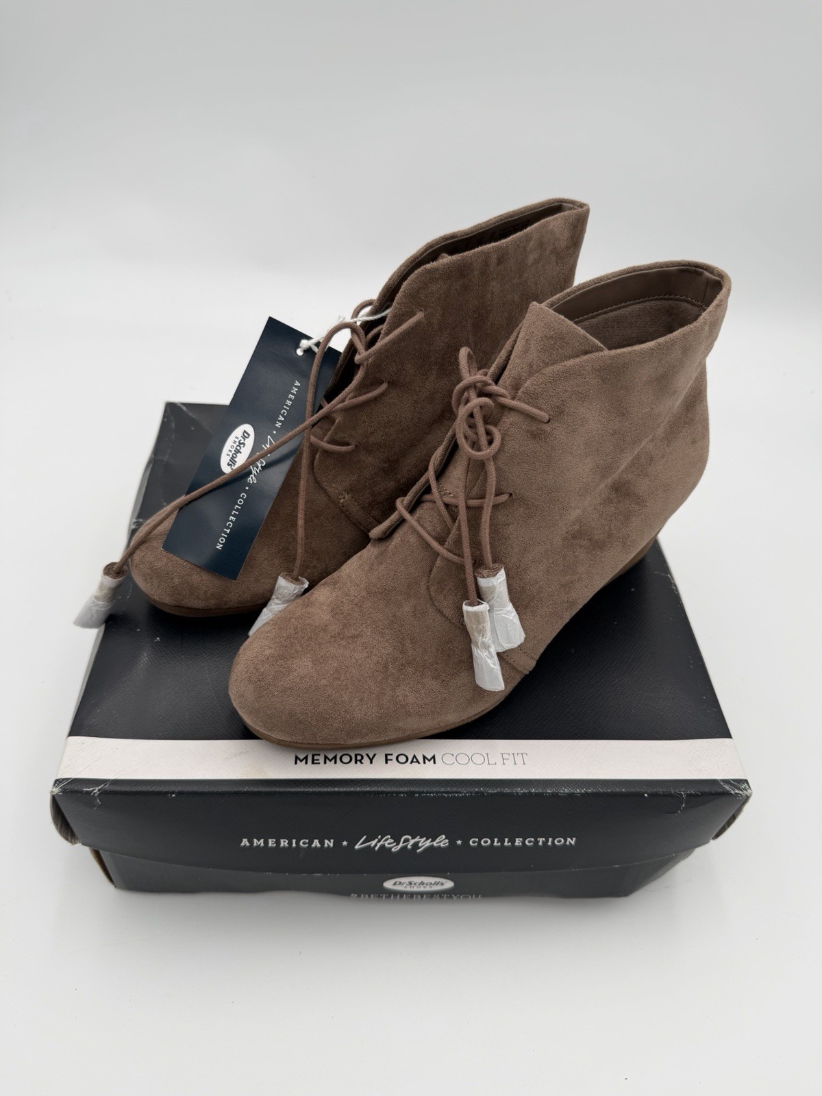 Dr. Scholl’s Dakota Women’s Ankle Booties Stucco Fabric Lace Up Wedge Size 10M