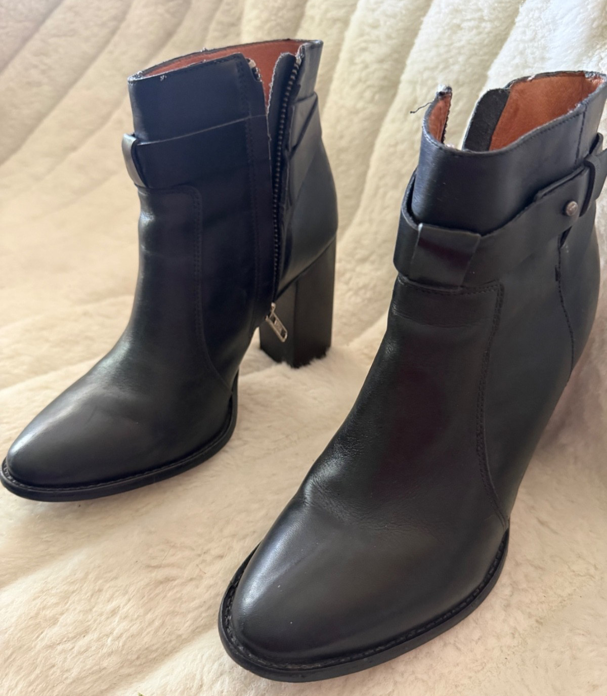 MADEWELL SIZE 8.5 Leather Black Ankle Boot Block Heel Band Stud Zip