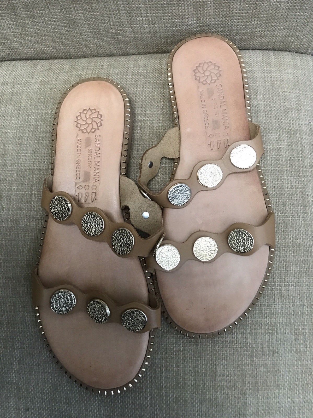 Sandal Mania Sandals Double Strap Replica Gold Coins Genuine Leather size 40 eur