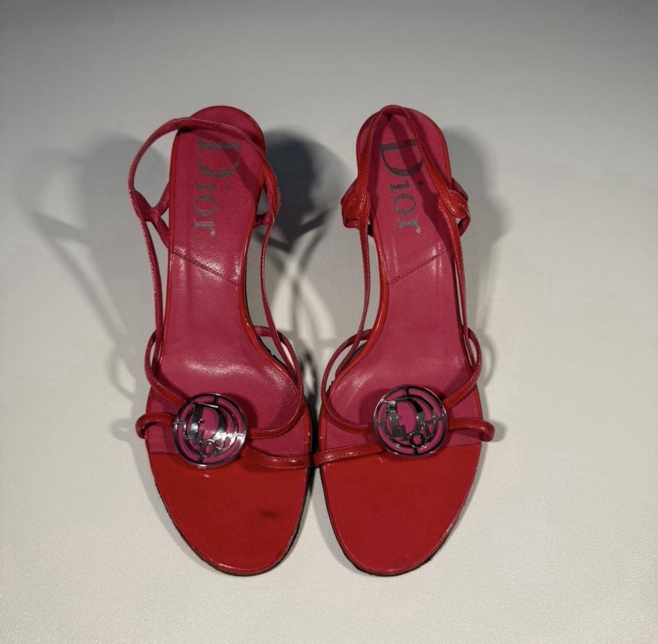 Dior Women’s Leather Strappy Open Toe Slingback Stiletto Heels Pink Red US 9