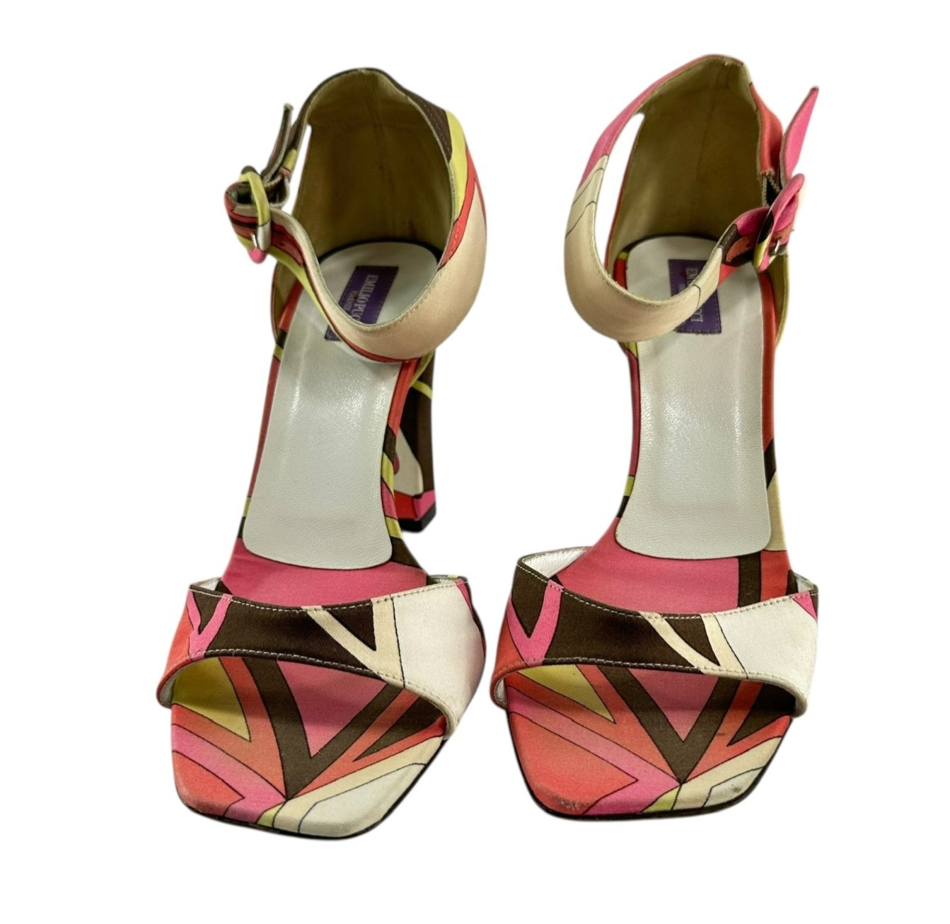 Genuine EMILIO PUCCI Printed Multicolor Heels Ankle Strap 36.5 6.5
