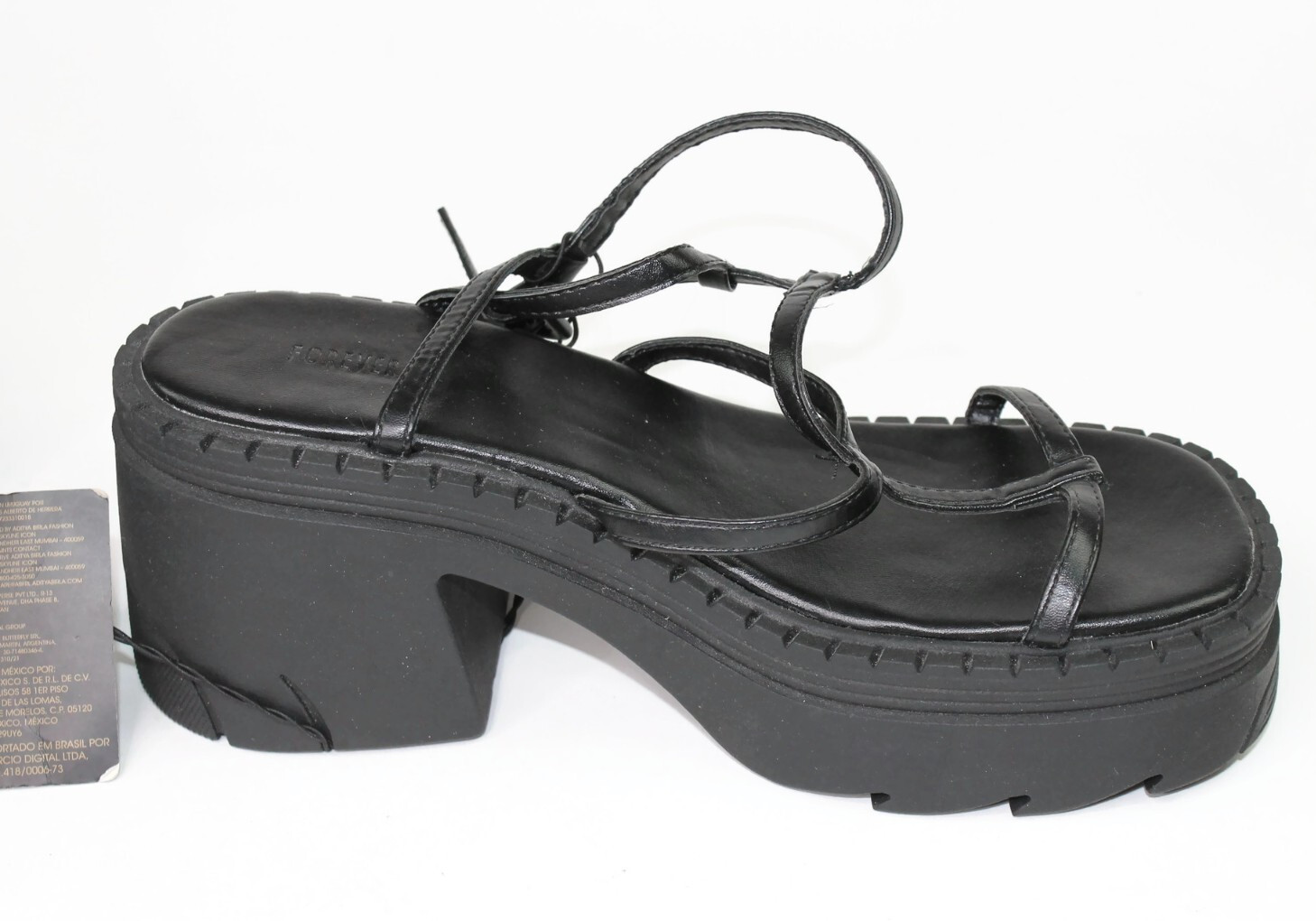 Forever 21 Black Chunky Lug-Sole Platform Sandals Shoes Sz 8 Gothic Retro Women