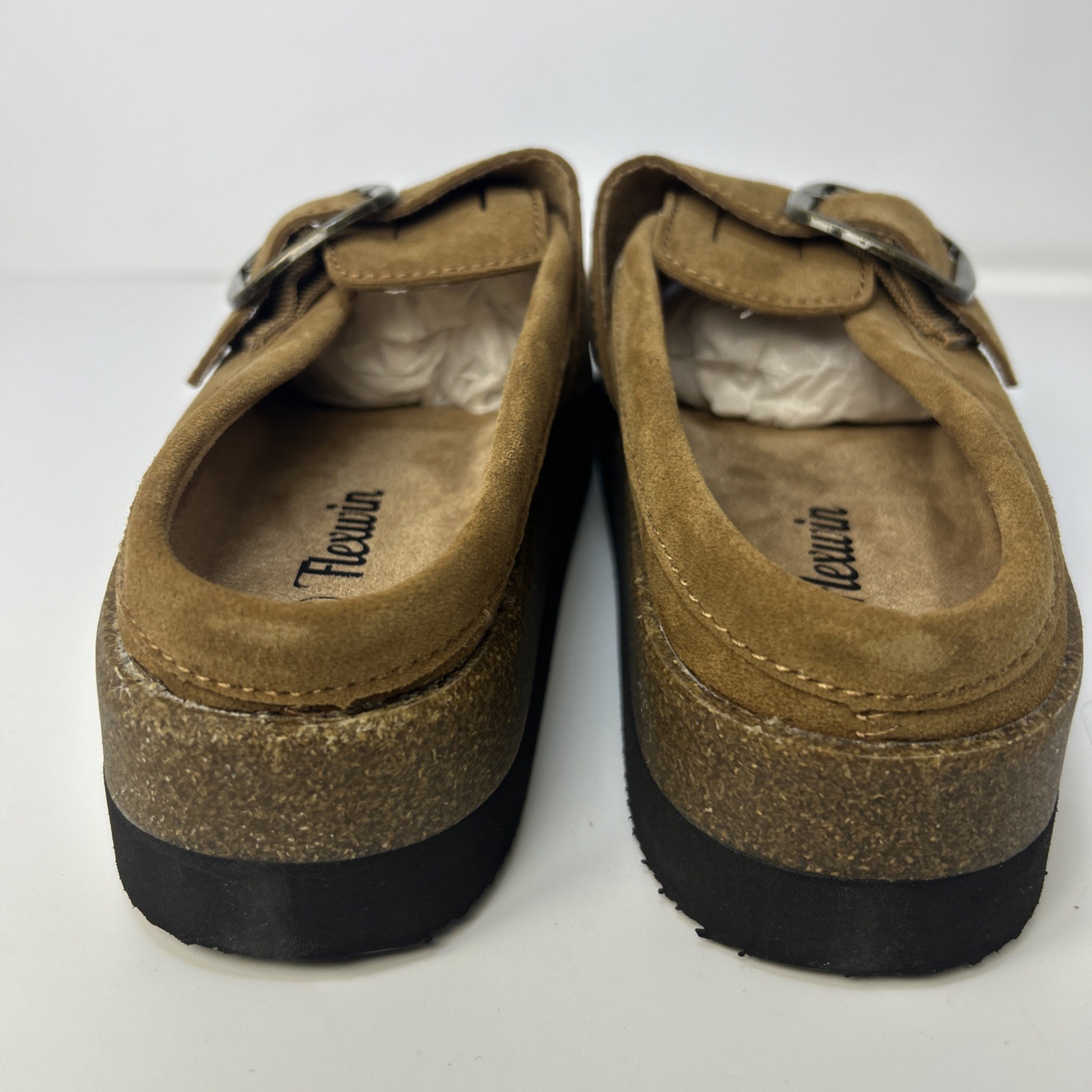 Flexwin Suede Clogs Women Size 11 Tan Mules Buckle Comfort Shoes NWB