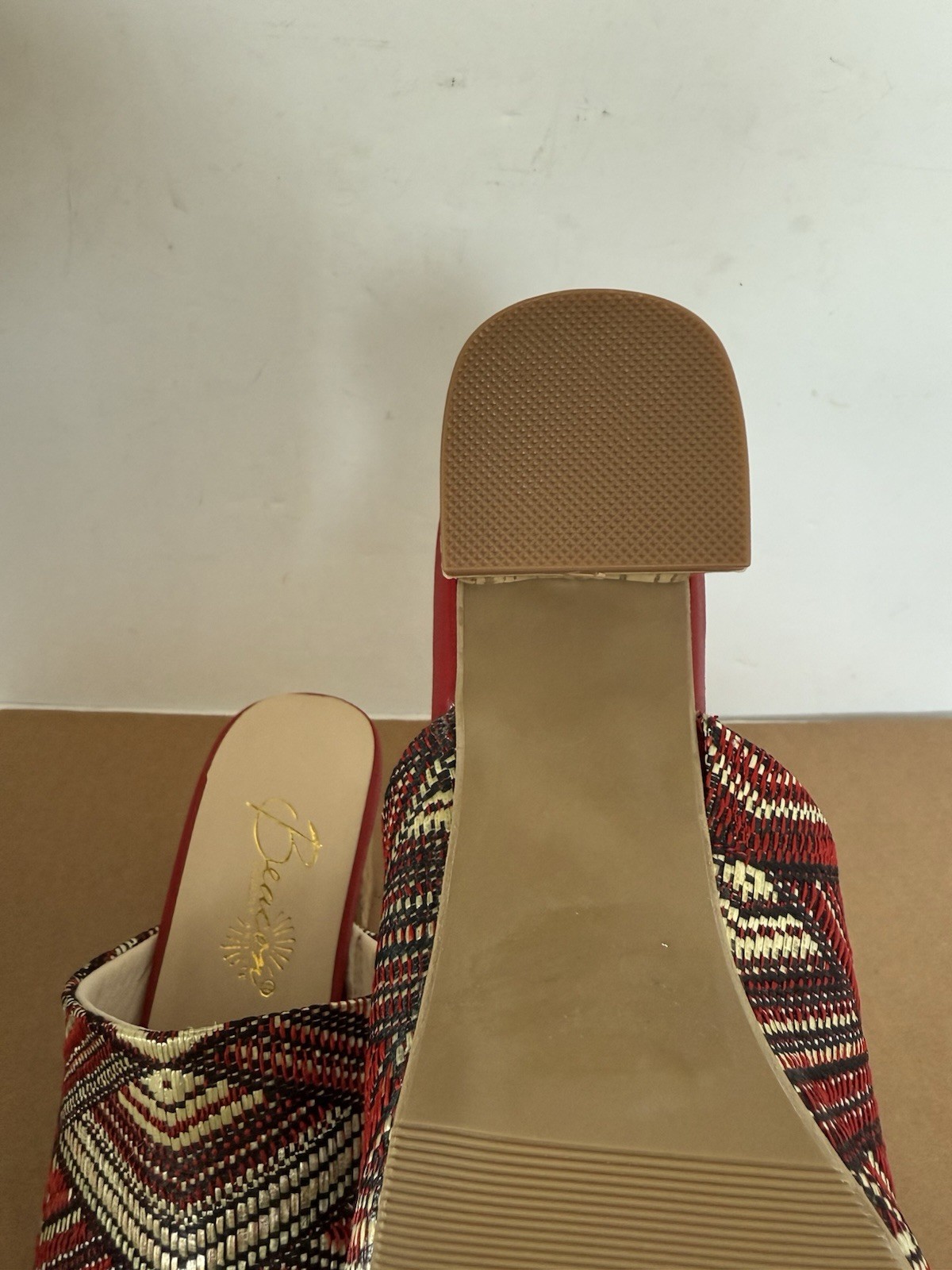 BEAACON womens sandals shoe size 9 m red multi color mule 2.5 in block heel NEW