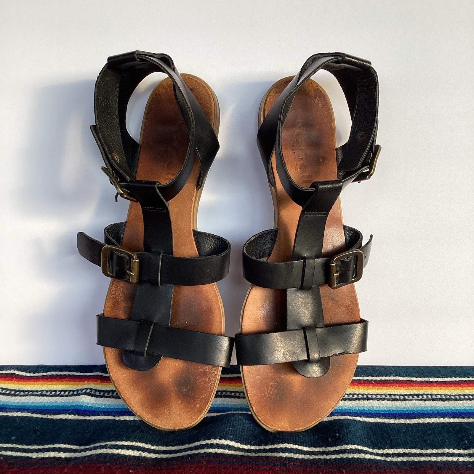 Mariella Made In Italy Black Leather Strapped Sandals Women Size 9/41 Gladiator