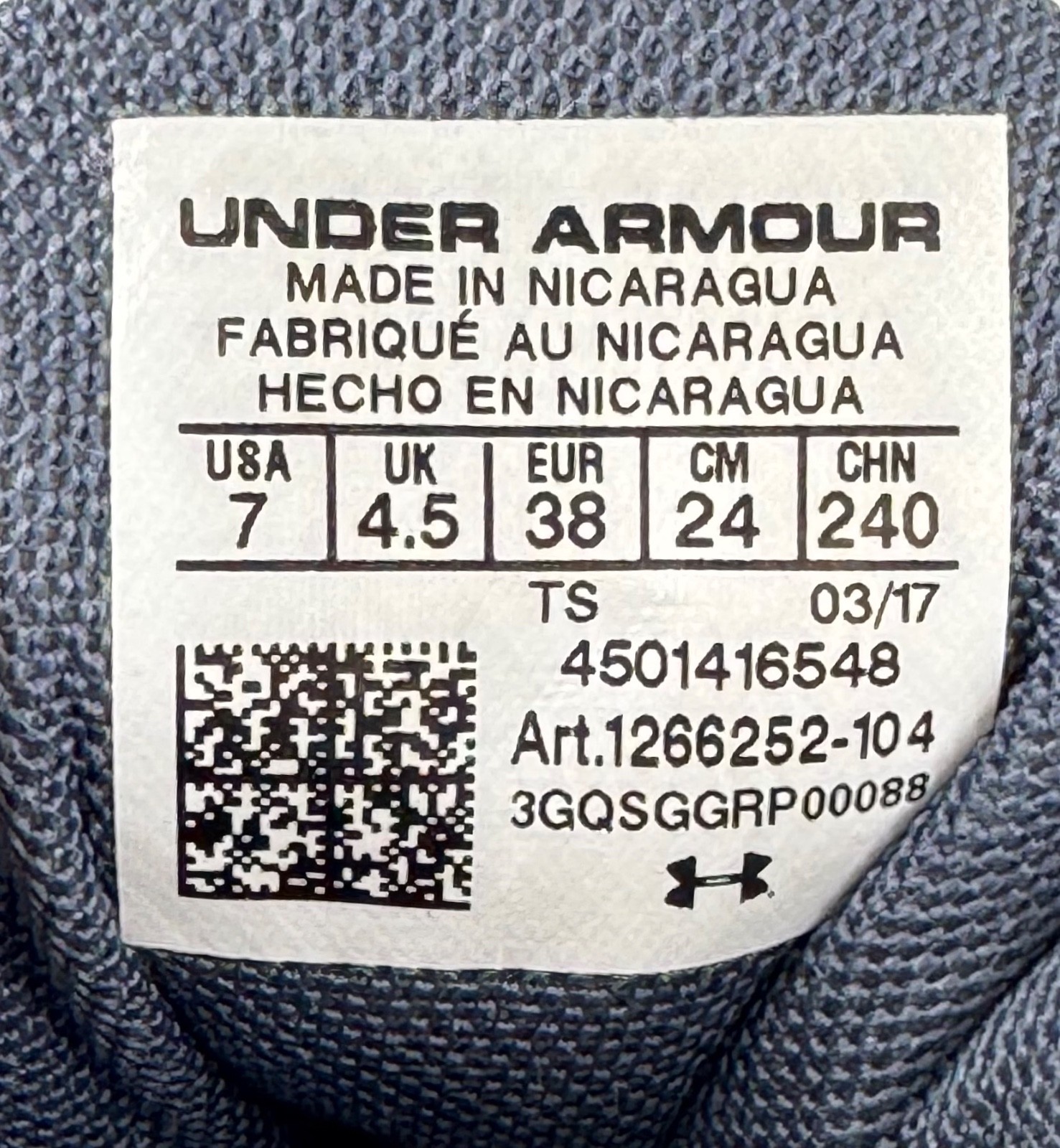 EUC Under Armour Micro G Assert Six Gray Navy Lavender Running Shoes Womens Sz 7