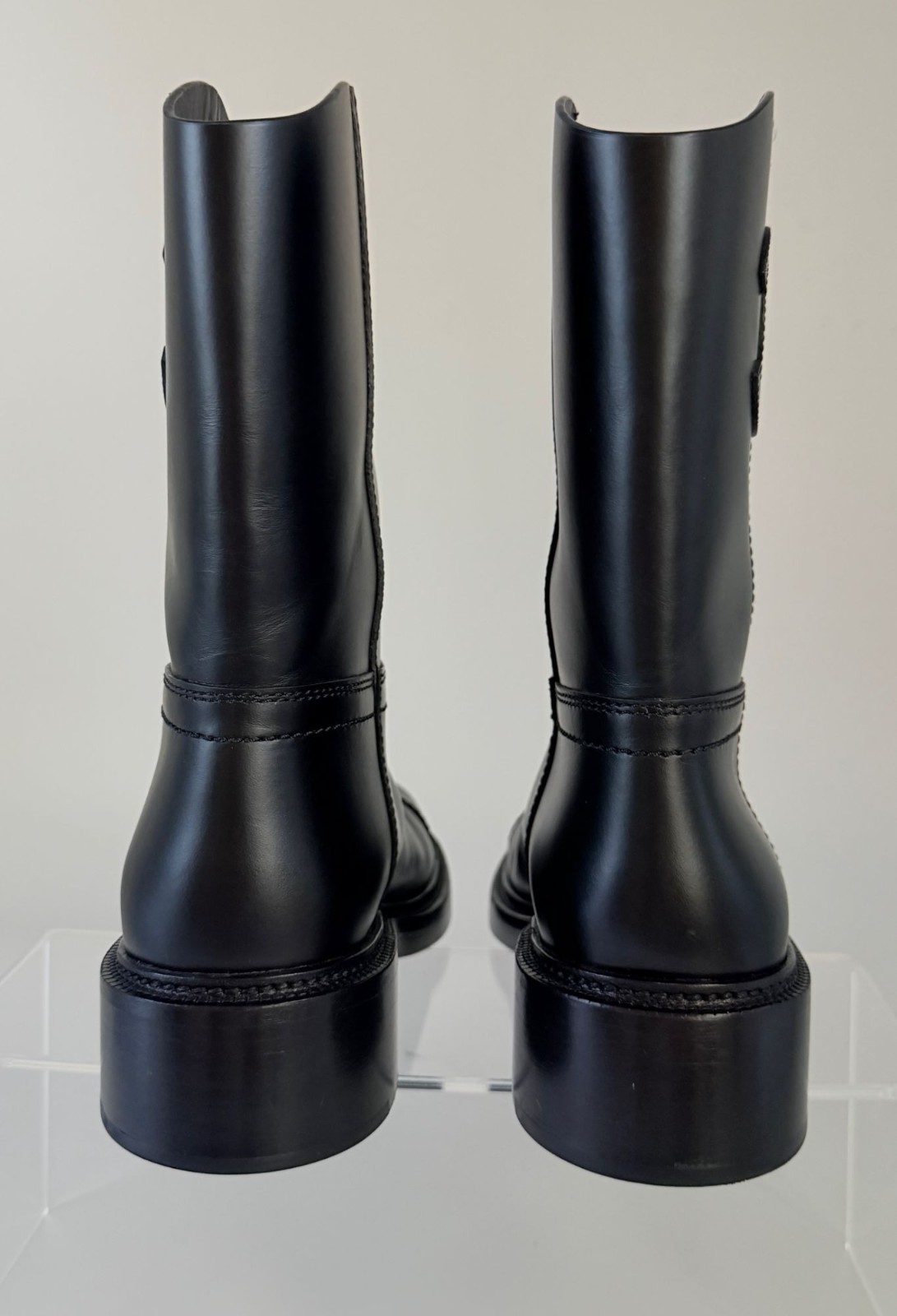 Chanel Black Leather Moto Boots Size 39 EU SKU G46589 Worn Once Indoors Pristine