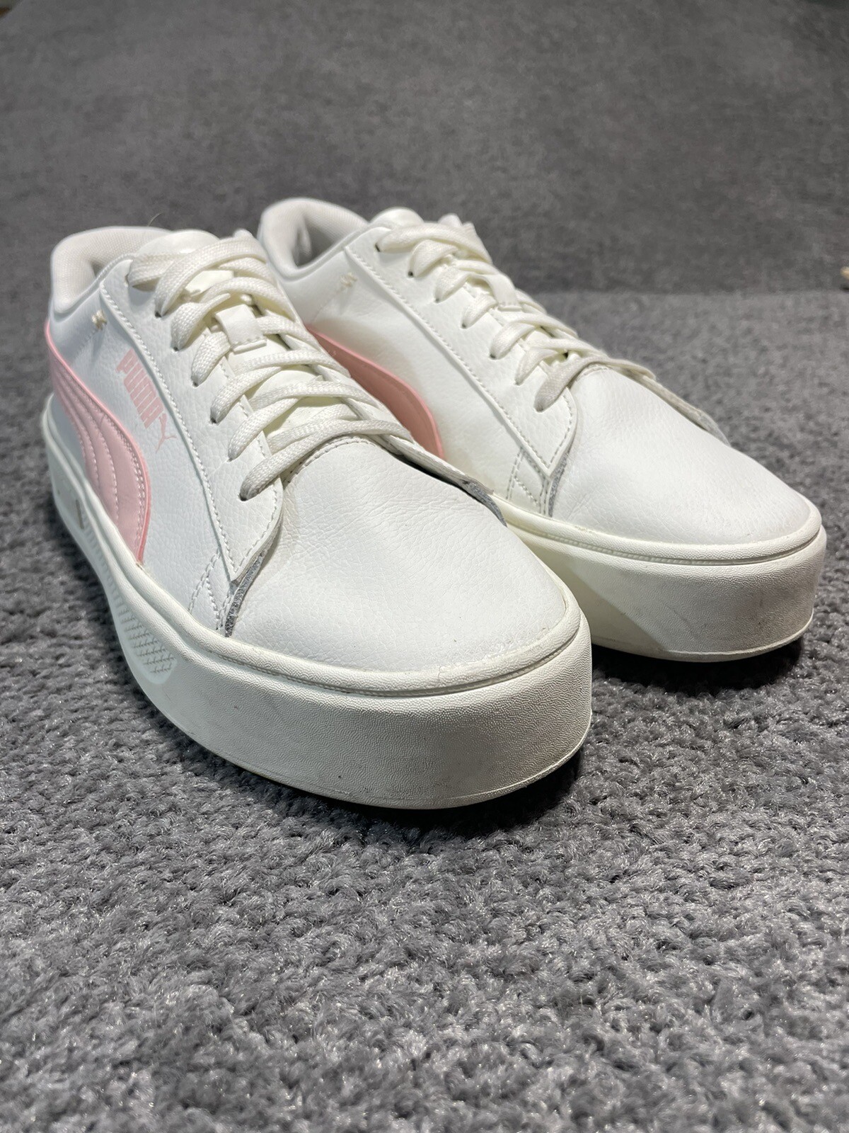 PUMA Womens Smash Platform V3 White Pink Sneaker Size 7 Pickleball Tennis Casual