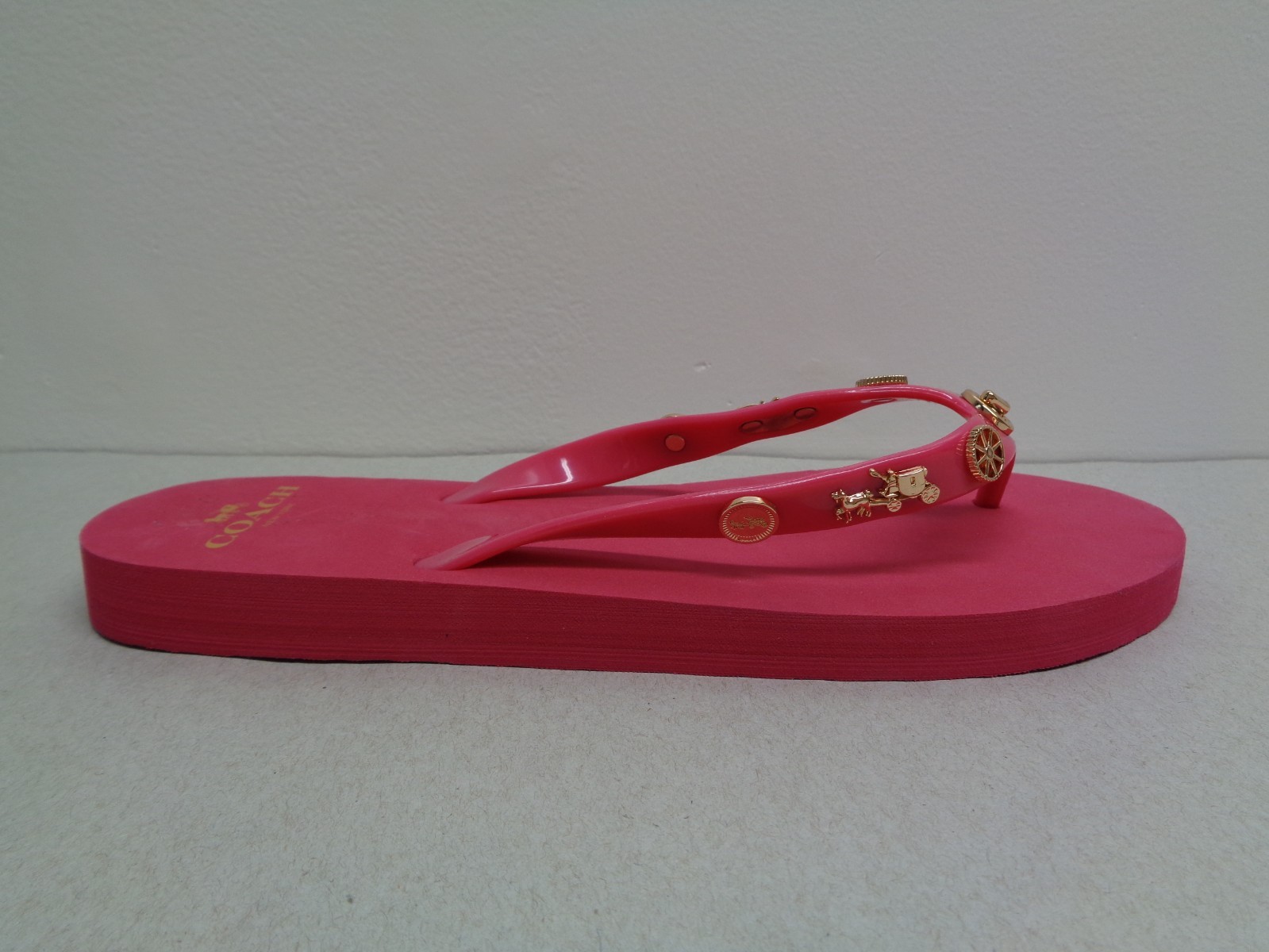 Coach Size 6 M ALYSSA CHARMS Dahlia Pink Flip Flop Sandals New Womens Shoes