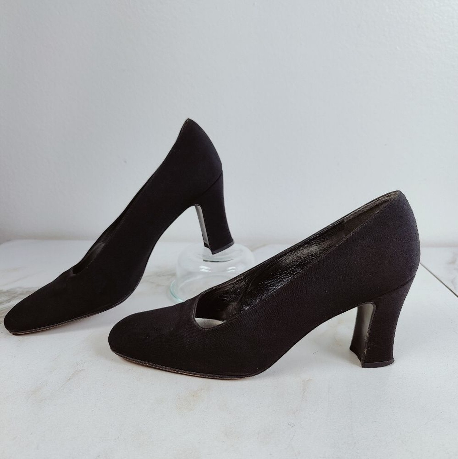VTG Stuart Weitzman Black Fabric Covered Round Toe Pumps, Sz 10
