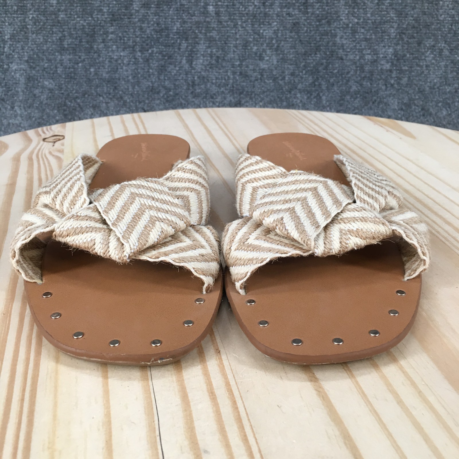 Universal Thread Louise Sandals Womens 7 Slide Slip On Flats Striped White Brown