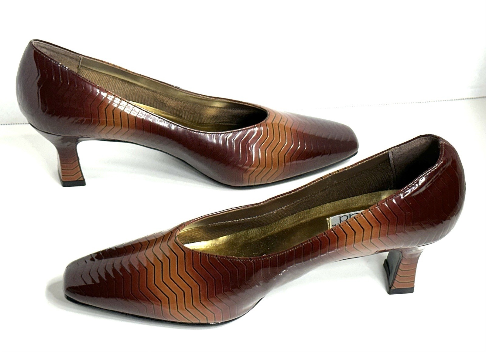 Vintage Tortoiseshell Heels Brown Patent Leather Chevron AMANDA Size 11 US NEW!!