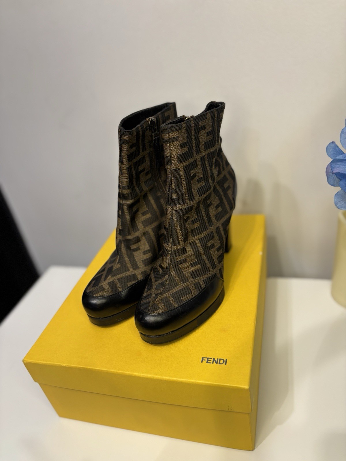 Fendi Zucca Canvas Platform Ankle Booties/ Size37.5