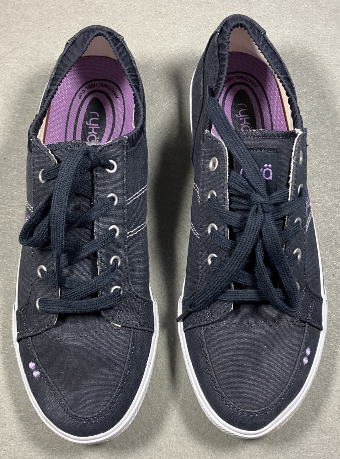 Ryka Emory Walking Casual Shoe Sneaker 10M Navy Blue Canvas w/ Lavender #3277