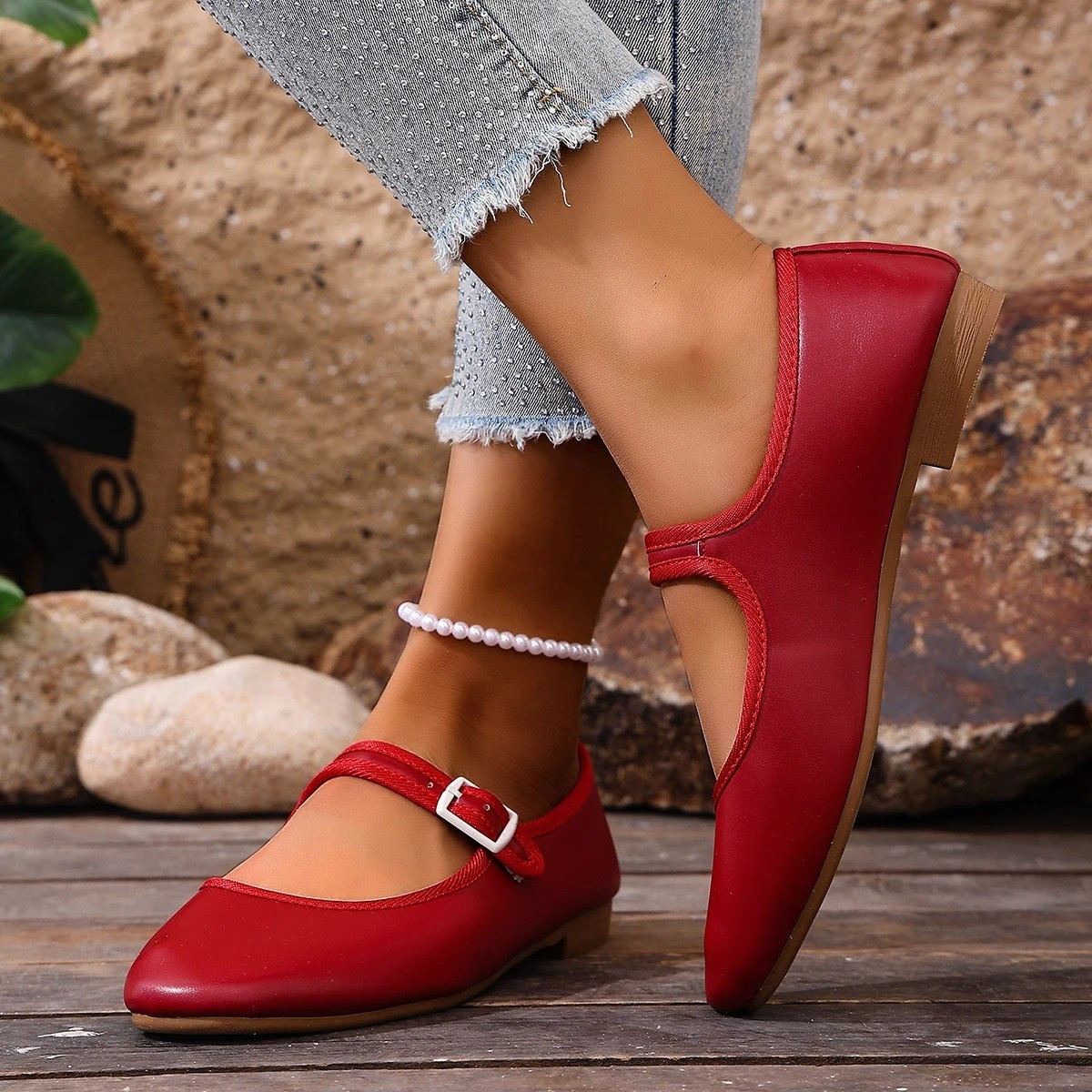 Women’S round Toe Buckle Low Heel Casual Shoes Elegant Fashion Comfortable