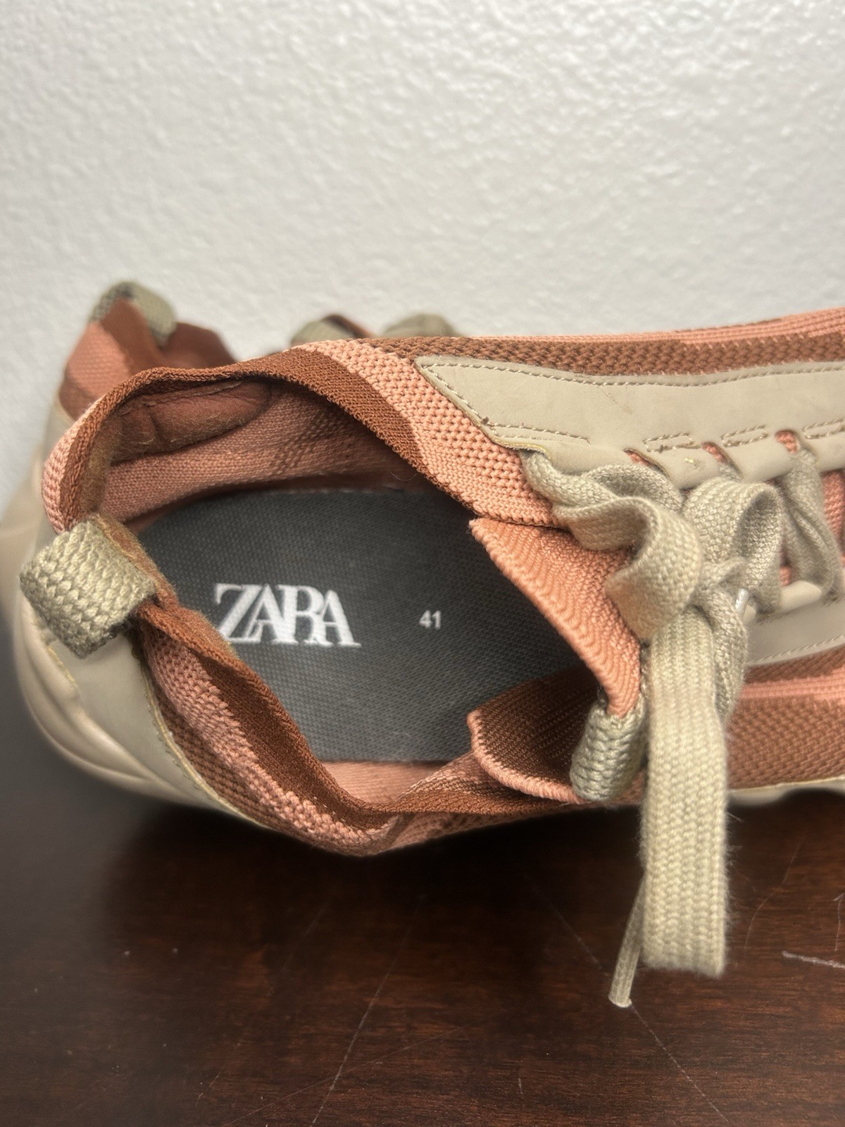Zara Chunky Sneakers Women’s Size 41 US 10 Orange Beige Knit Fashion Trainer