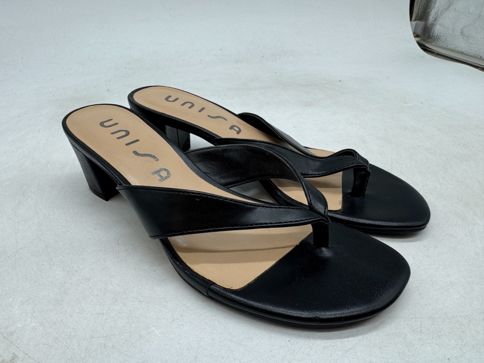 Unisa Women’s Black Slip On Open Toe Block Straps Casual Heel Sandals – 6