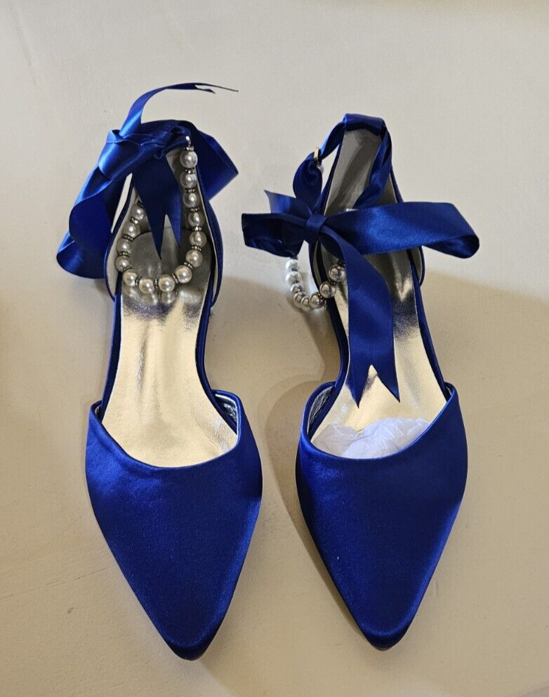 Royal Blue Wedding Closed Toe Woman’s Flats Size 40/8.5 with Pearls Flats