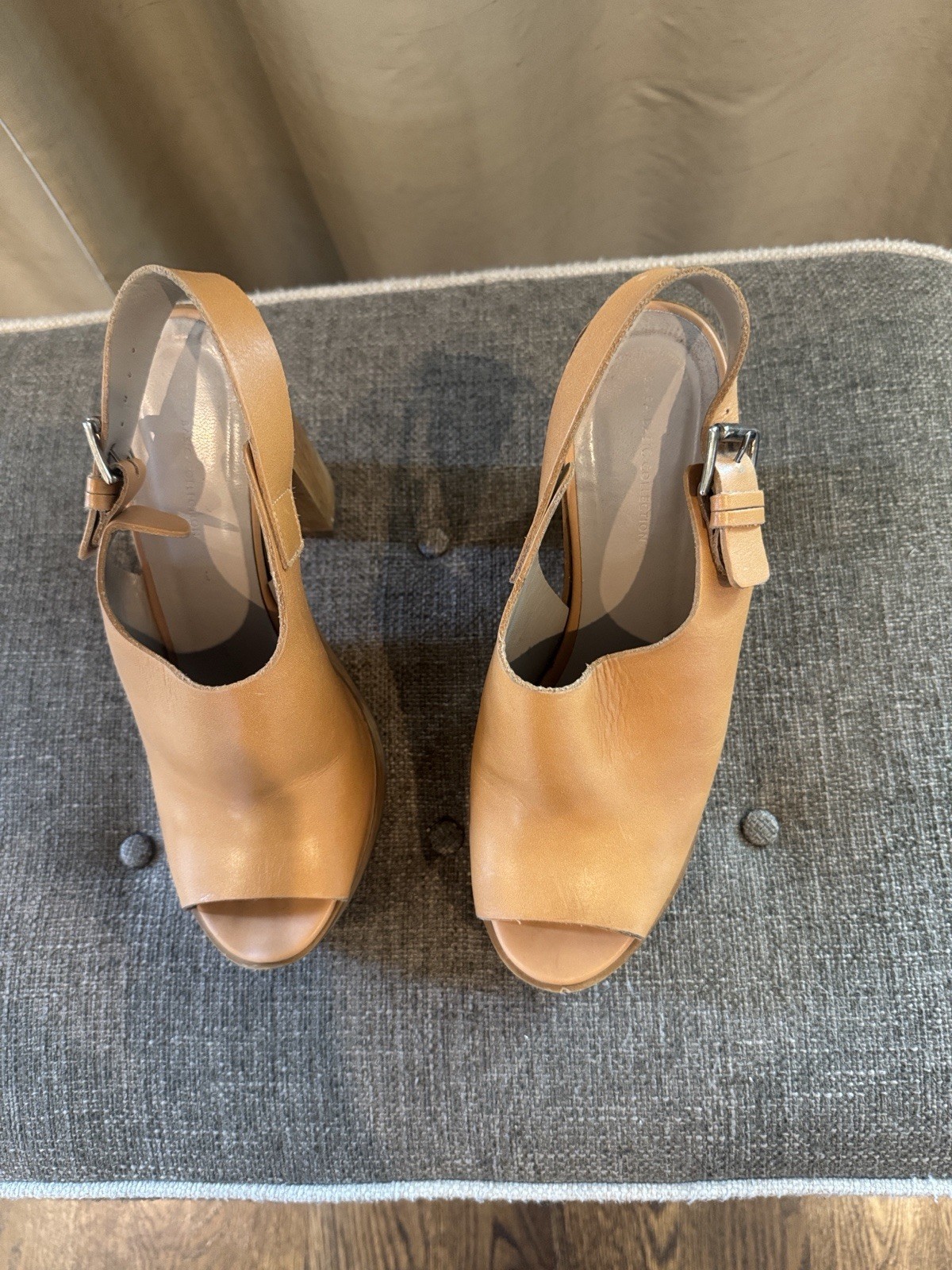 Zara Womens Tan Leather Platform Open Toe Ankle Strap Buckle Sandals 10.5