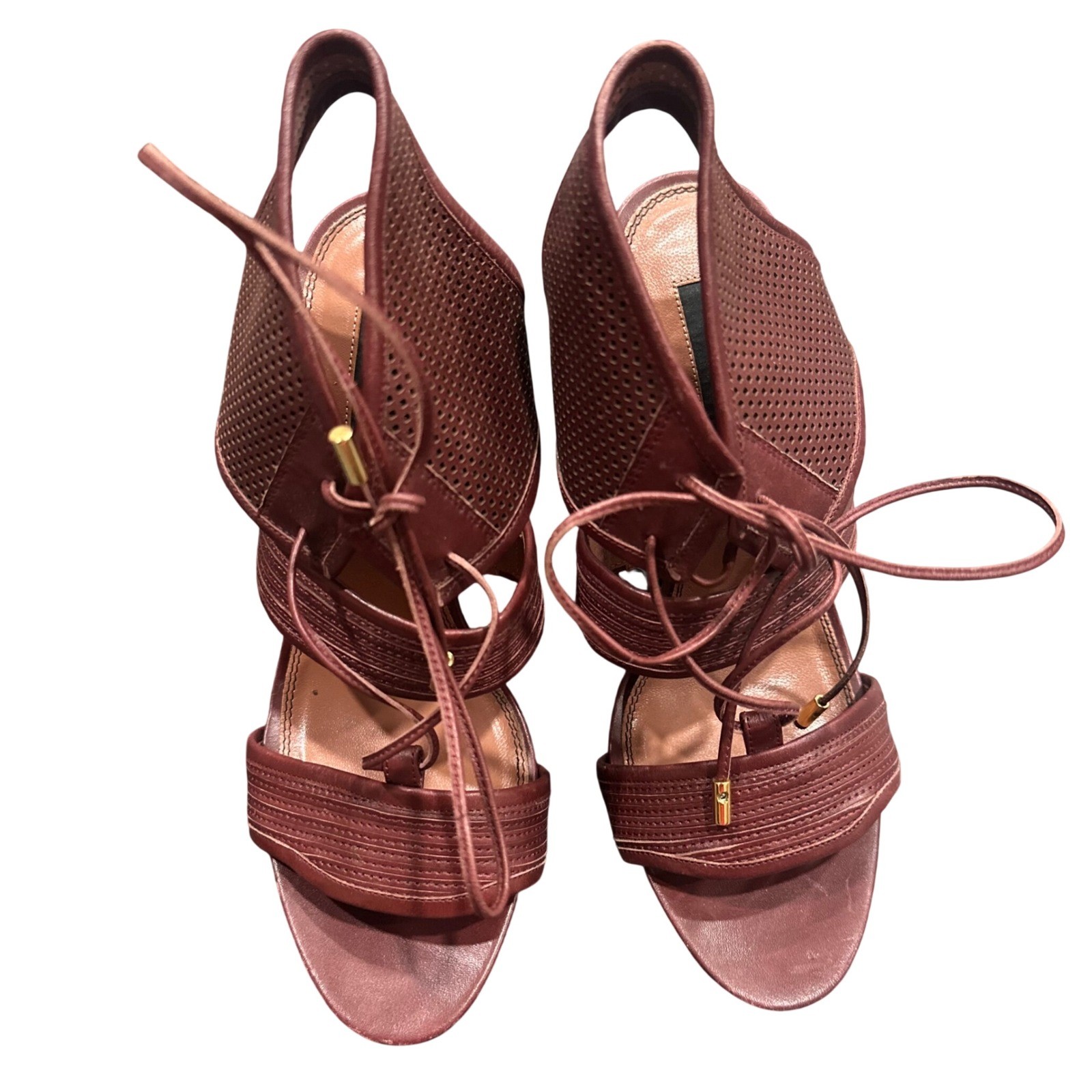 Derek Lam Burgundy Leather Lace Up Wedge Sandals Made in Italy Size 8B