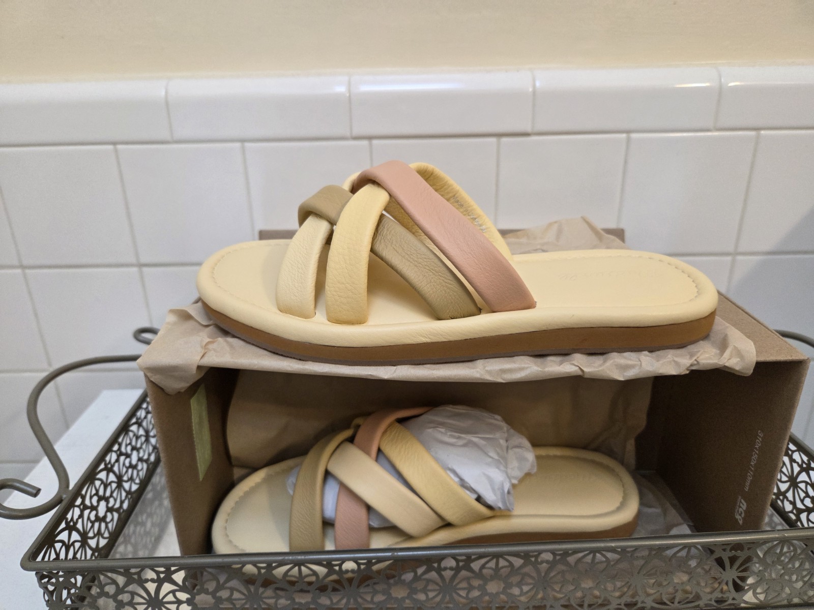 Madewell Cloudlift Lite Puffy Woven Leather Slide Sandals Beige Pink Tan 9.5