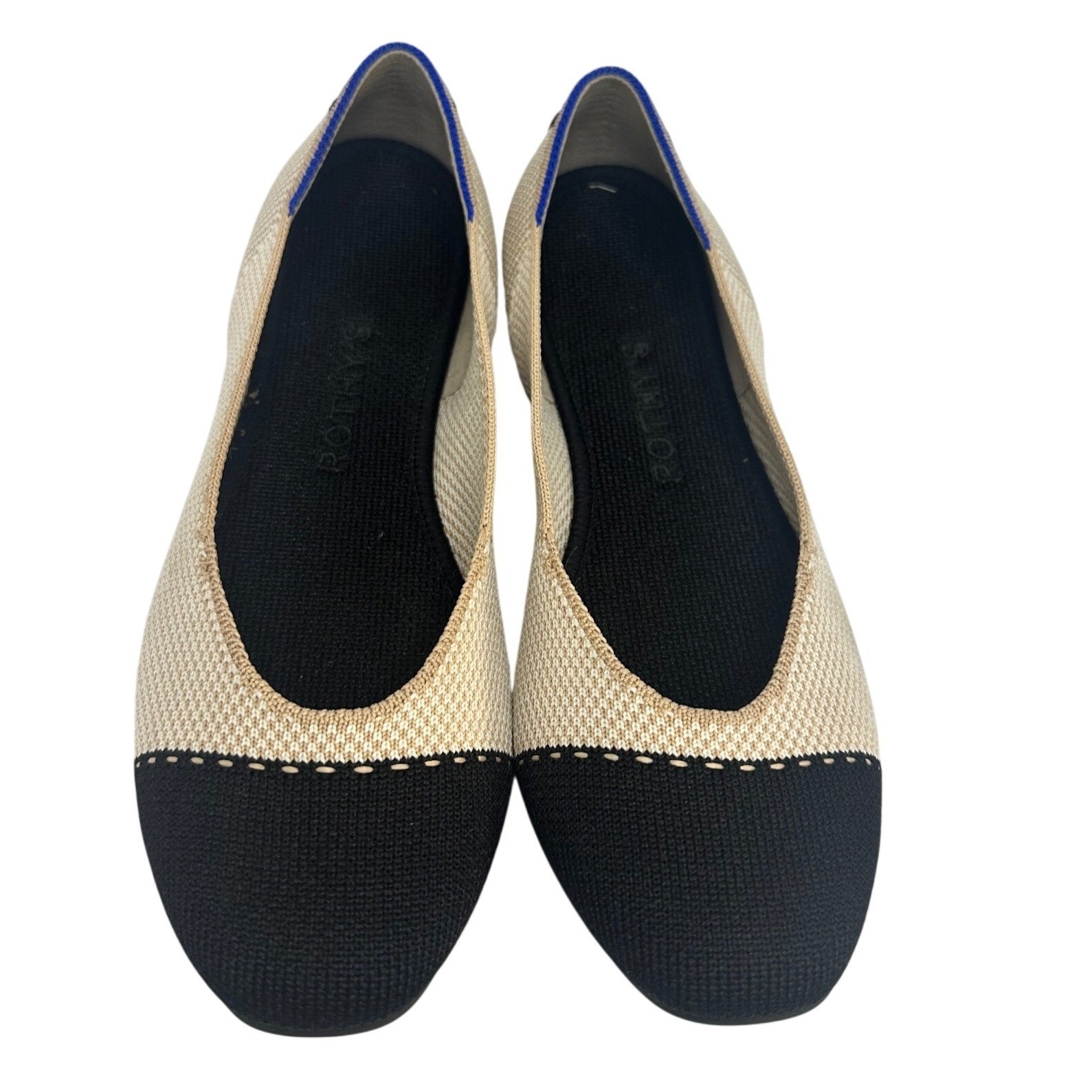 Women’s Rothy’s The Square Tuxedo Cream Black Captoe Flats Knit Slip On Size 6