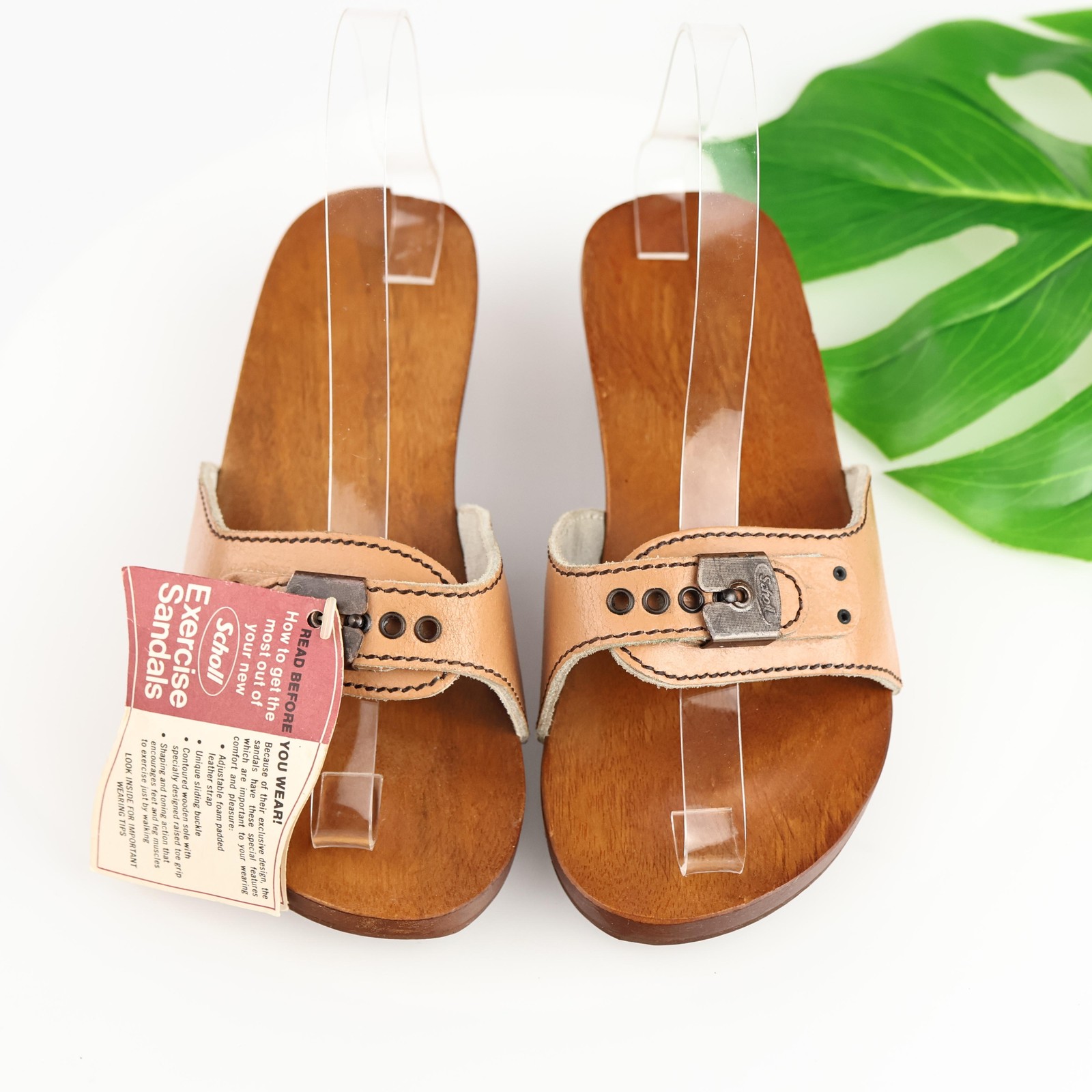 VTG Dr Scholl Womens Original Exercise Sandals Size 6 Brown Clog Wooden Sole 70s