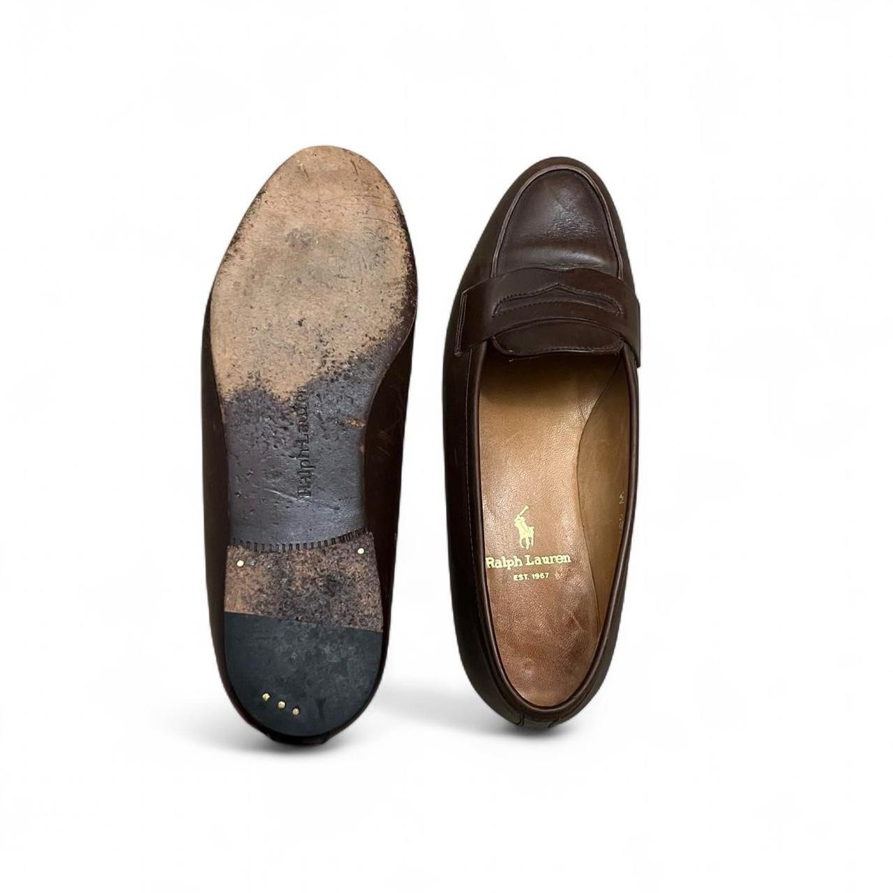 Ralph Lauren Women’s Brown Leather Loafer Flats Slip-On Round Toe Logo 5.5