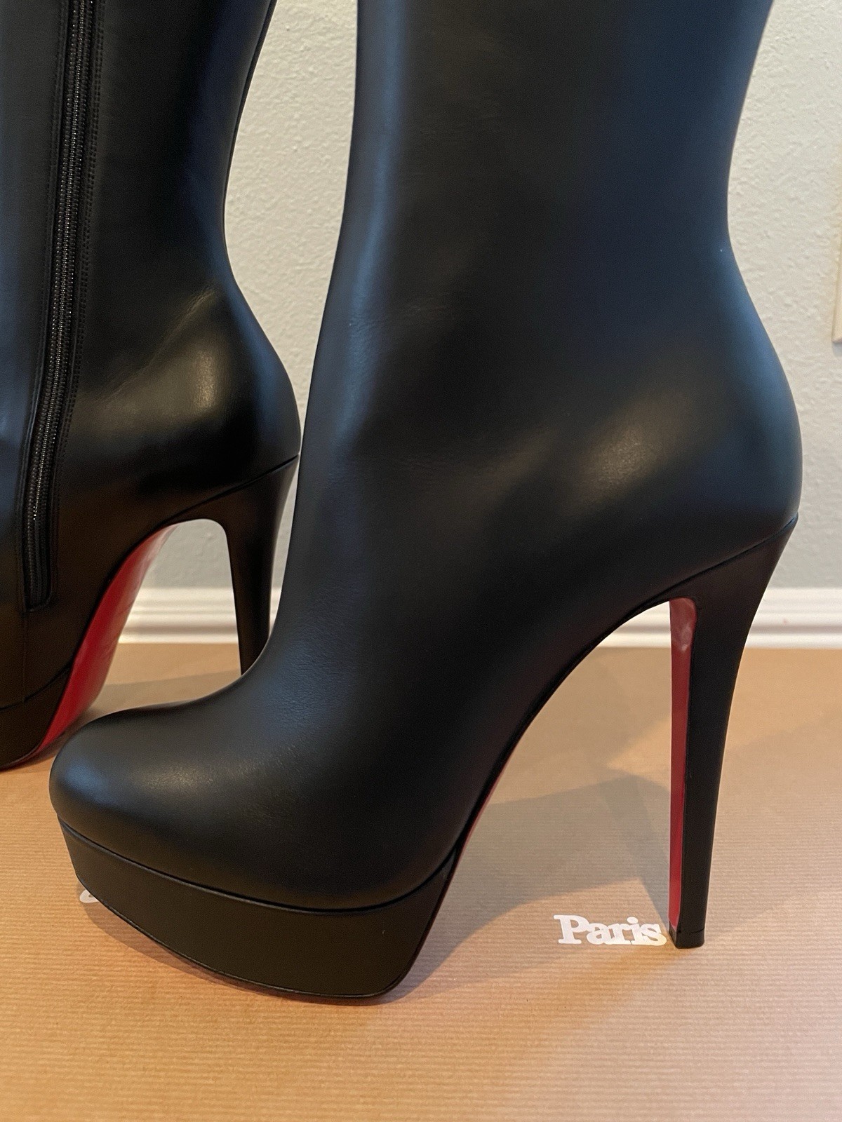Christian Louboutin Bianca Botta 140 King Calf Black Knee High Boots 38