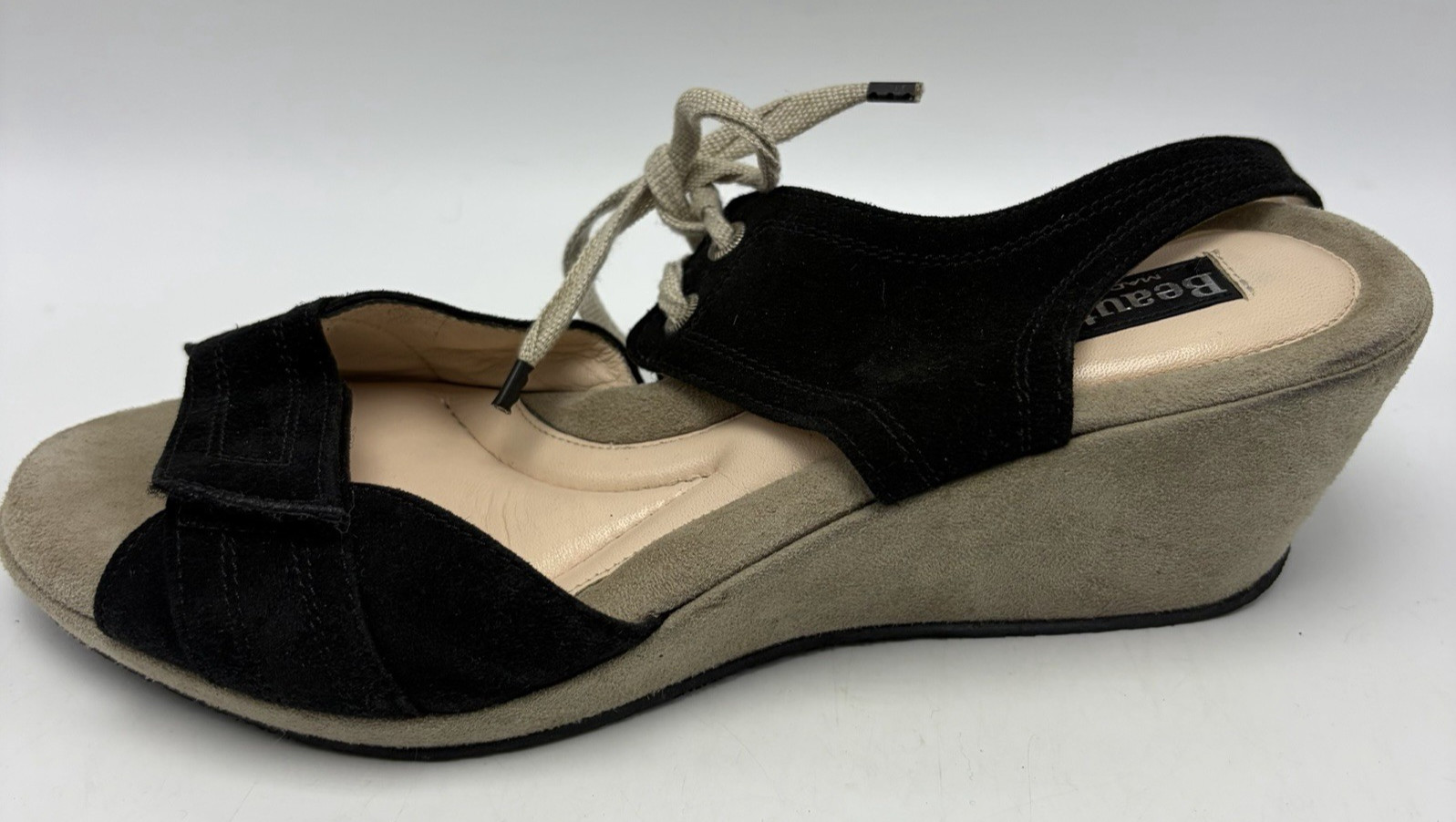 Beautifeel Wedge Sandals Womens 9 Black Suede Leather Tie EU 40 Israel Read