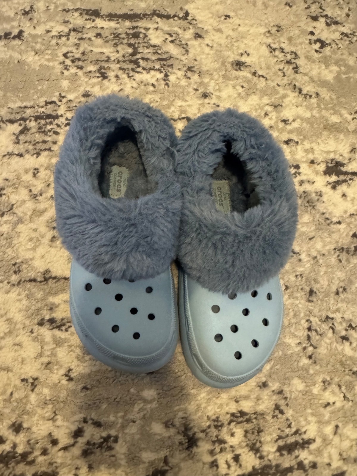 Crocs Classic Platform Lined Clog Blue Faux Fur Women’s Size 7 / Men’s 5