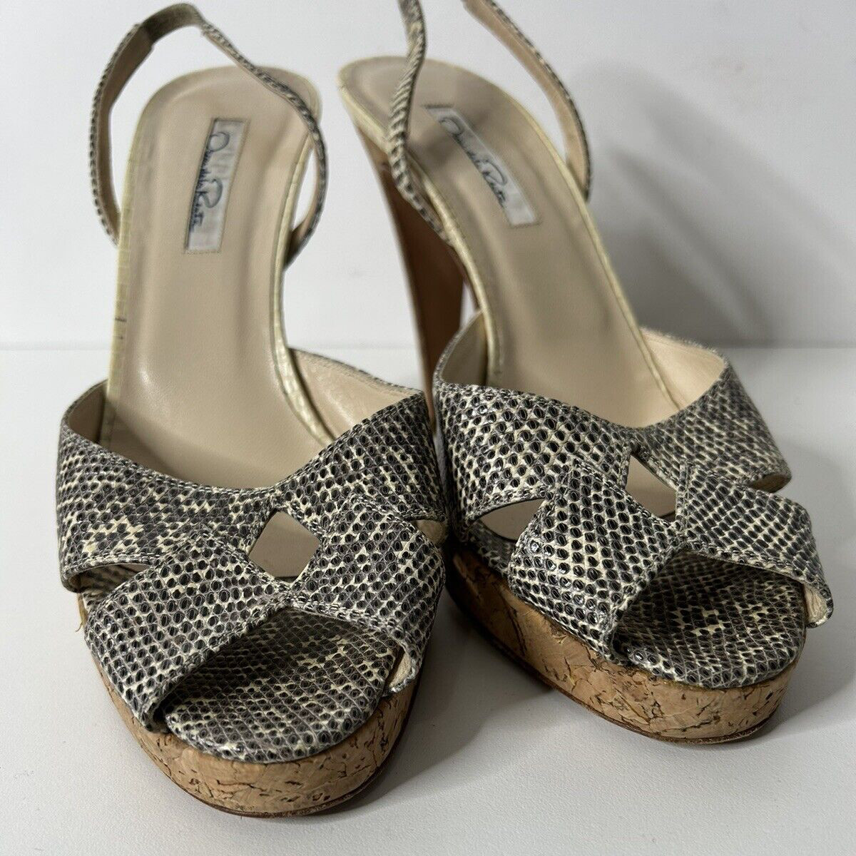 Oscar de la Renta Women Size 38.5 US 8.5 Snakeskin Sling Back 5″ Heels