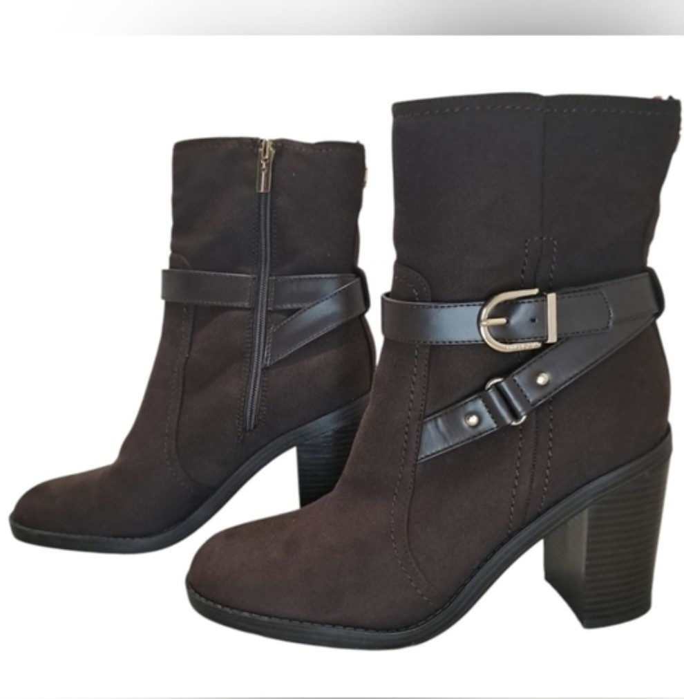 Tommy Hilfiger Owen 2 Brown Synthetic Ankle Boots Zip Buckle US 10 M