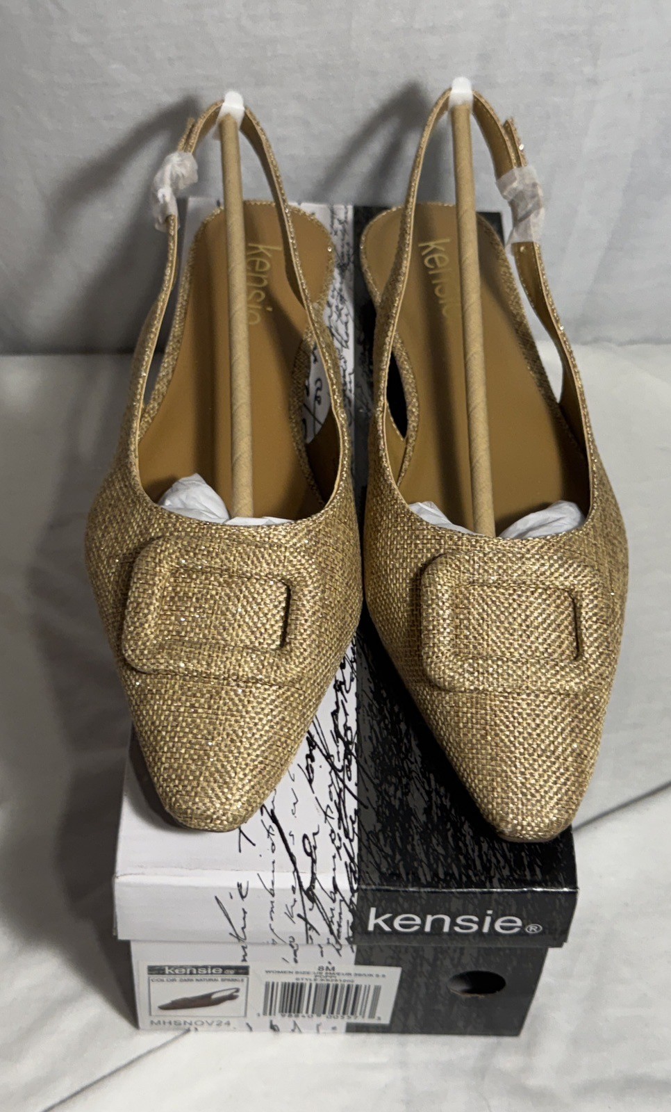 NEW NIB Kensie Poppi Slingback Flats Womens Size 8 Dark Natural Sparkle Shoes