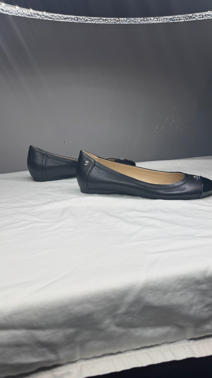 Coach Chelsea Ballet Flats Black Matte Calf Patent Cap Toe Leather Women’s Size