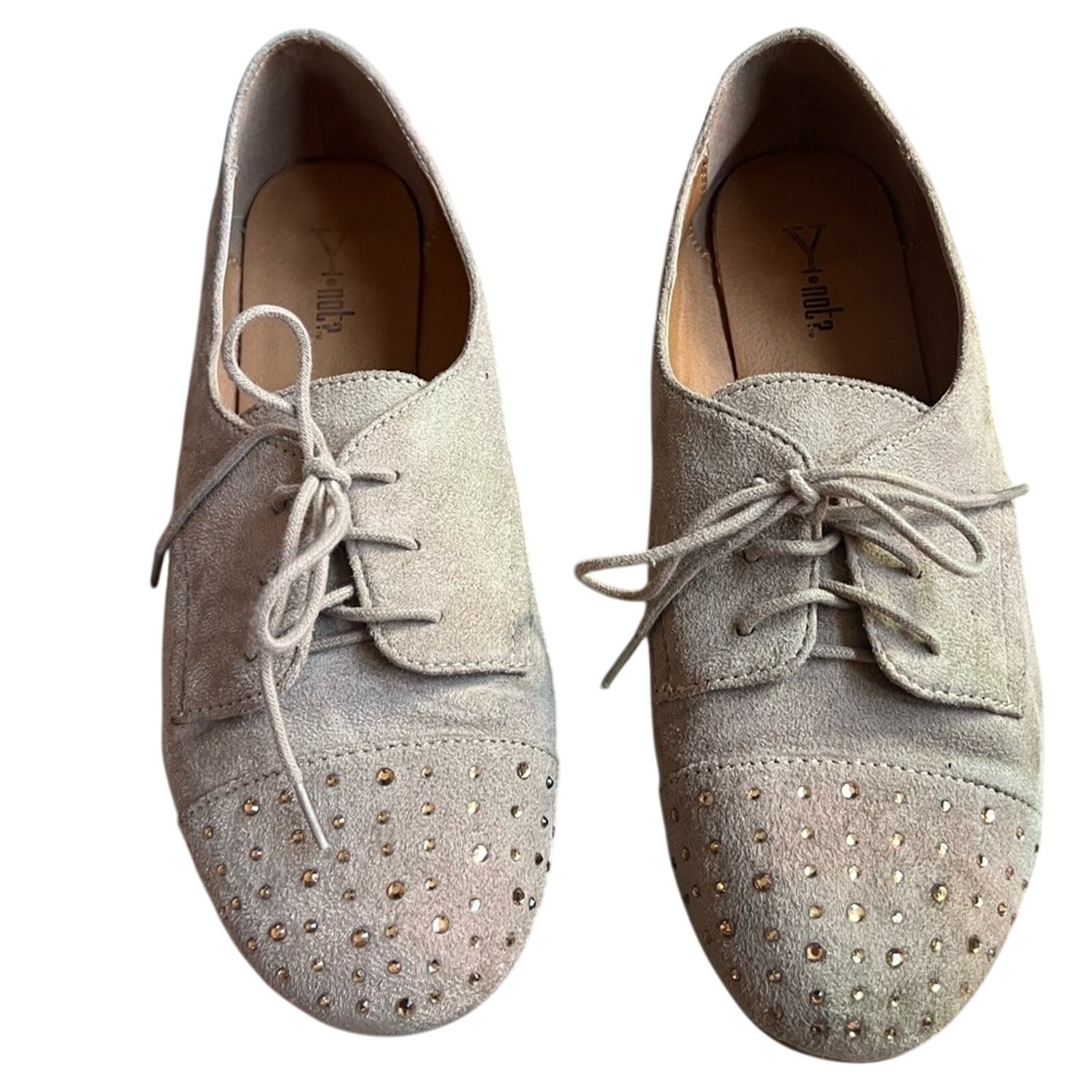 Y Not? Rhinestone Vegan Suede Tan Heels – Size 8