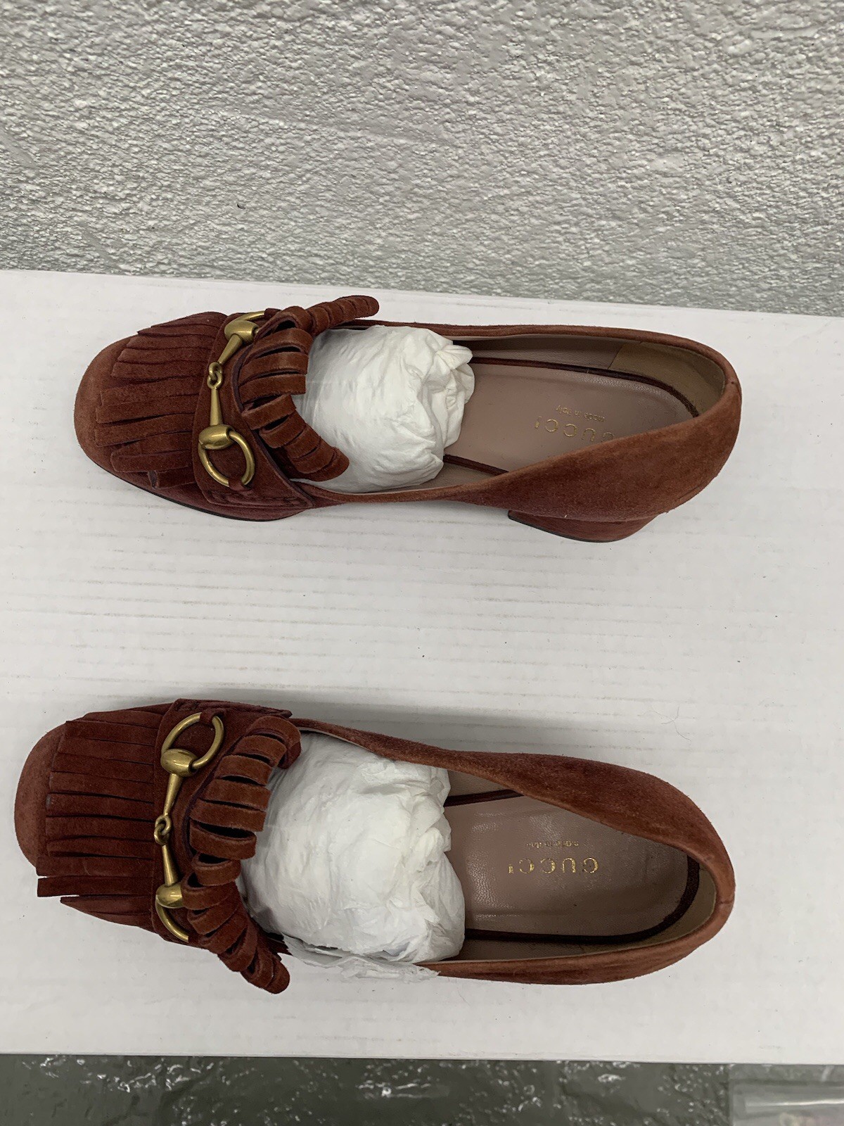 Authentic Gucci Beige Marmont Suede Brown Loafer Heels Pumps 38 EU 8 US BB20